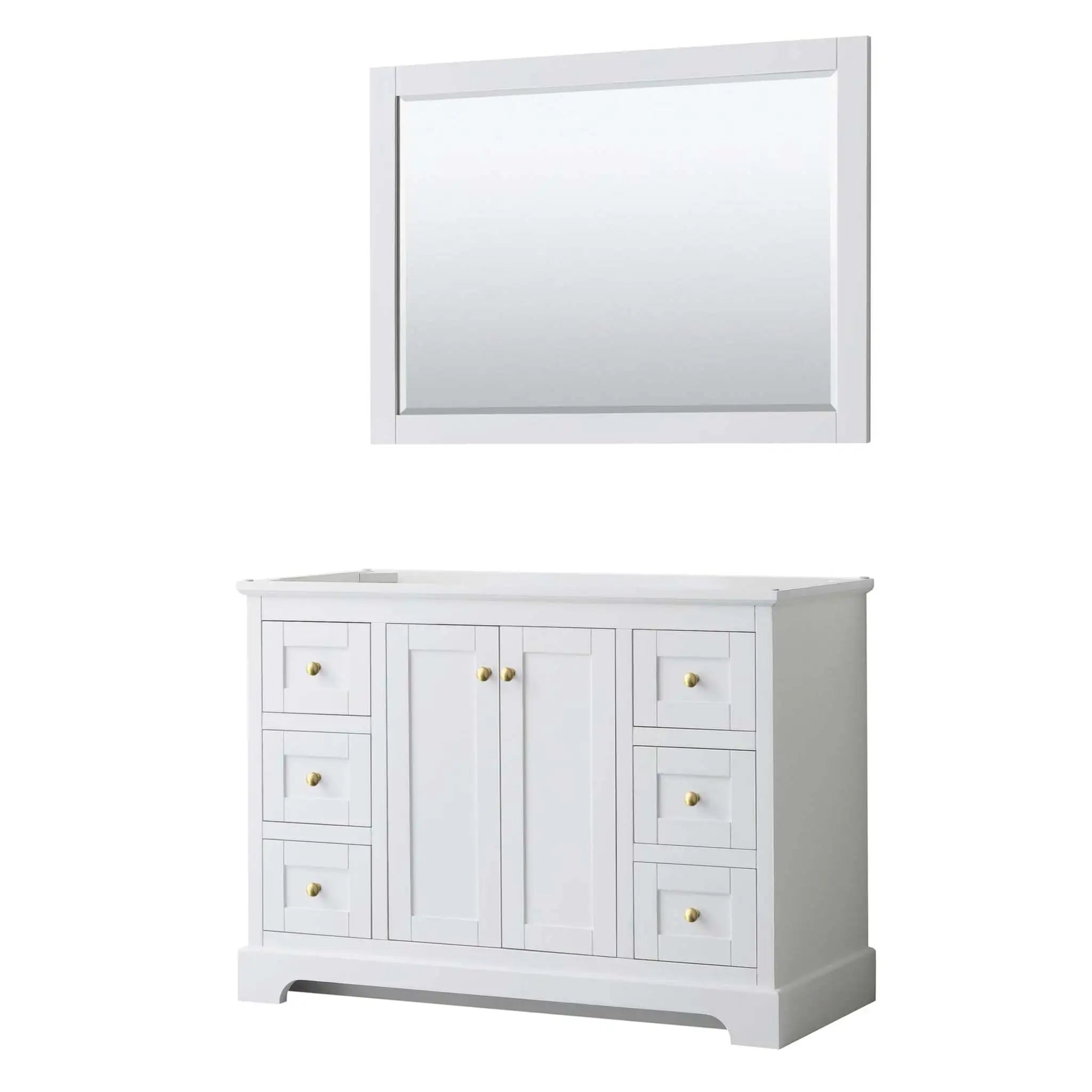 48" Avery Single Bathroom Vanity in White with Brushed Gold Trim & 46" Mirror by Wyndham