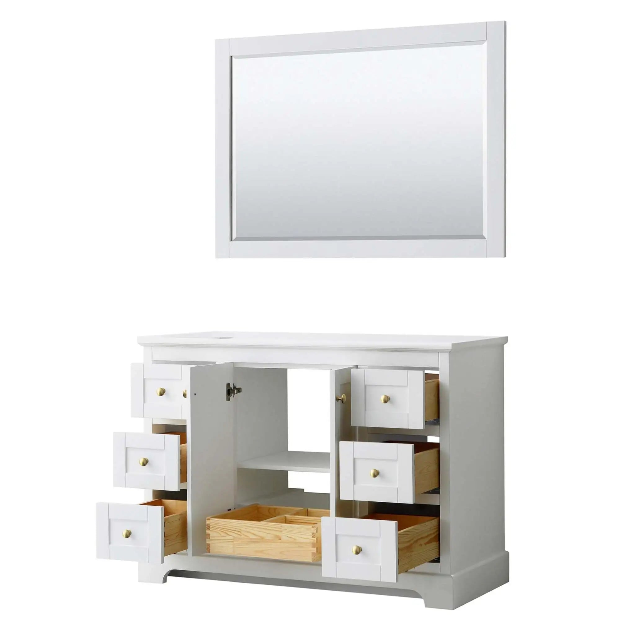 48" Avery Single Bathroom Vanity in White with Brushed Gold Trim & 46" Mirror by Wyndham