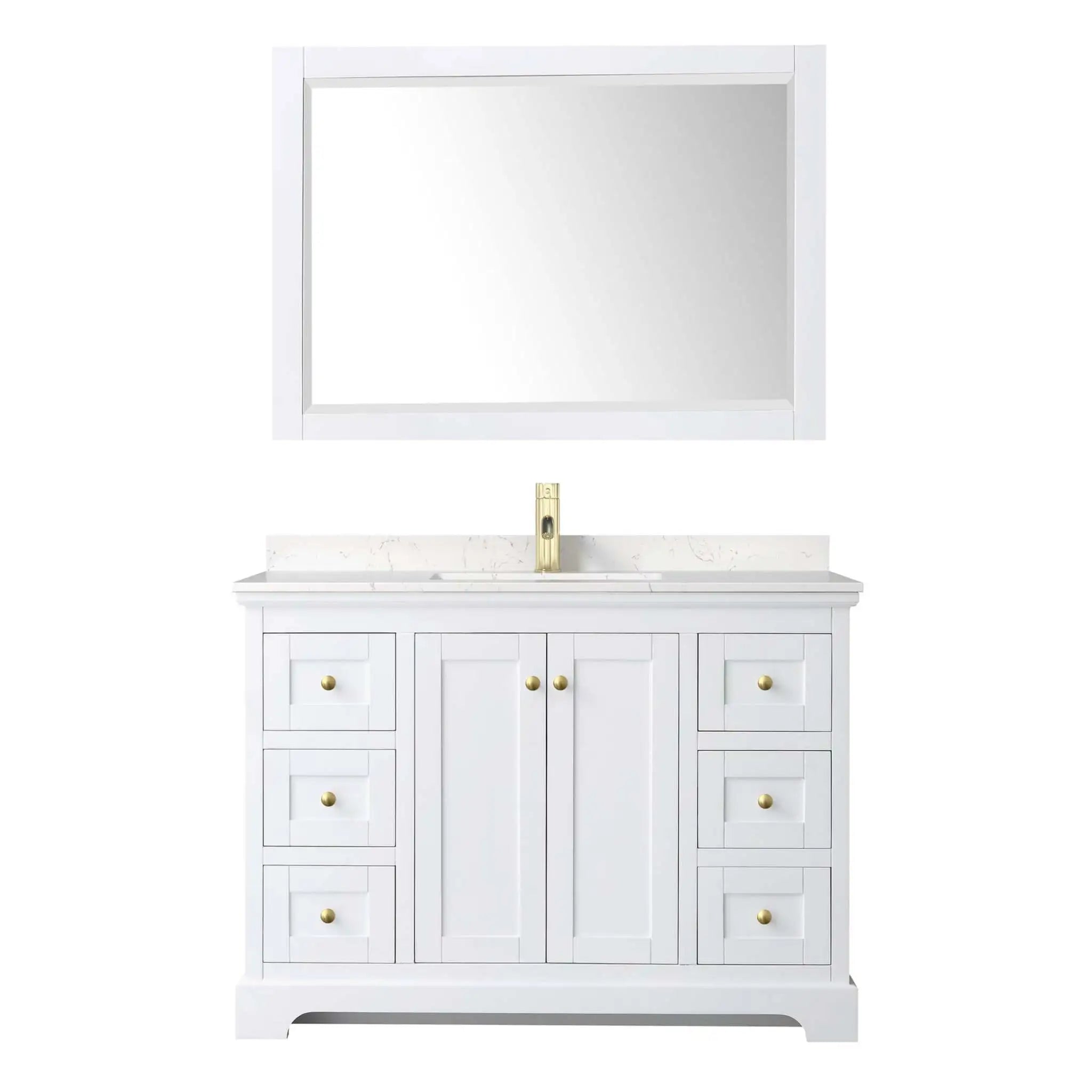 48" Avery Single Bathroom Vanity in White with Brushed Gold Trim & 46" Mirror by Wyndham