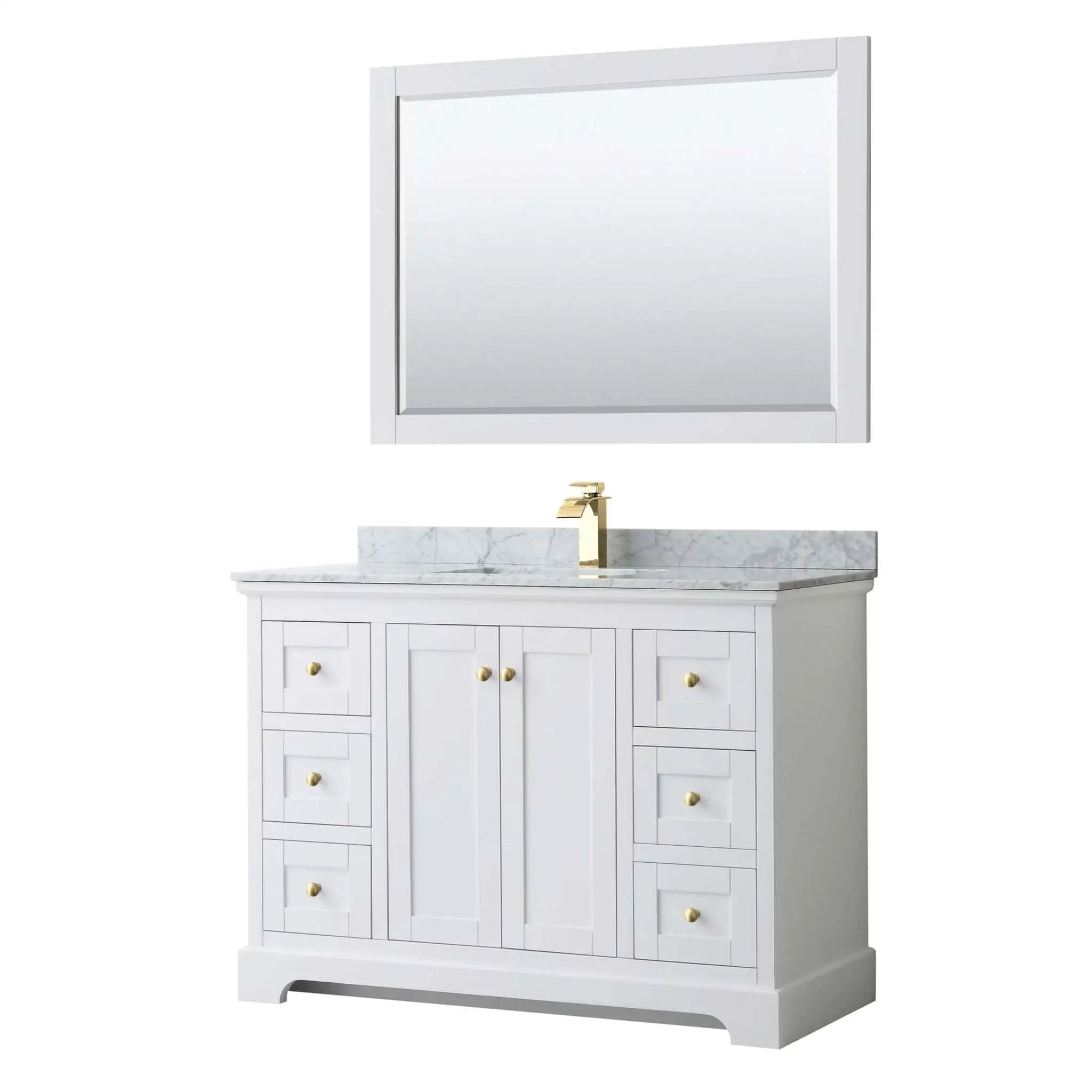 48" Avery Single Bathroom Vanity in White with Brushed Gold Trim & 46" Mirror by Wyndham