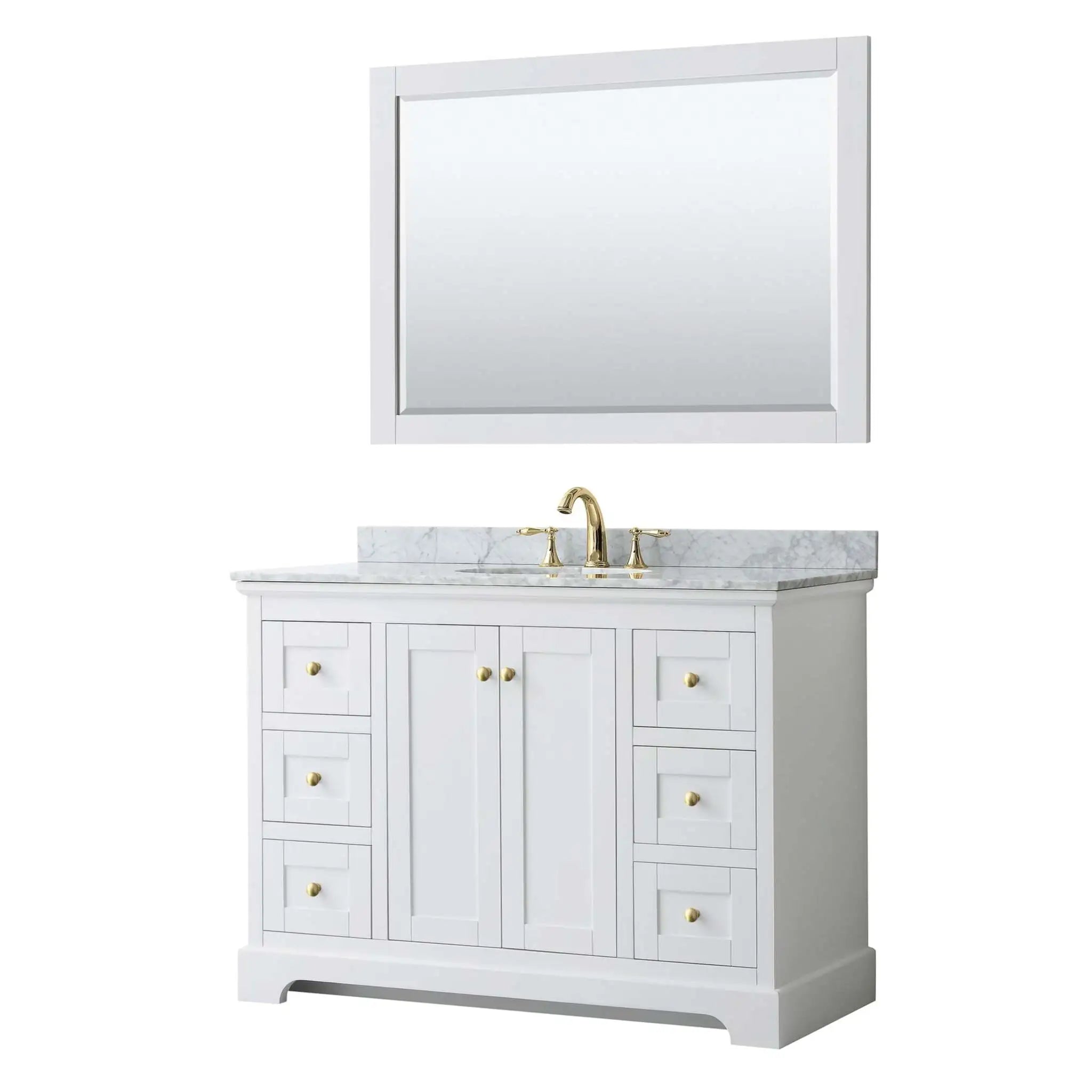 48" Avery Single Bathroom Vanity in White with Brushed Gold Trim & 46" Mirror by Wyndham