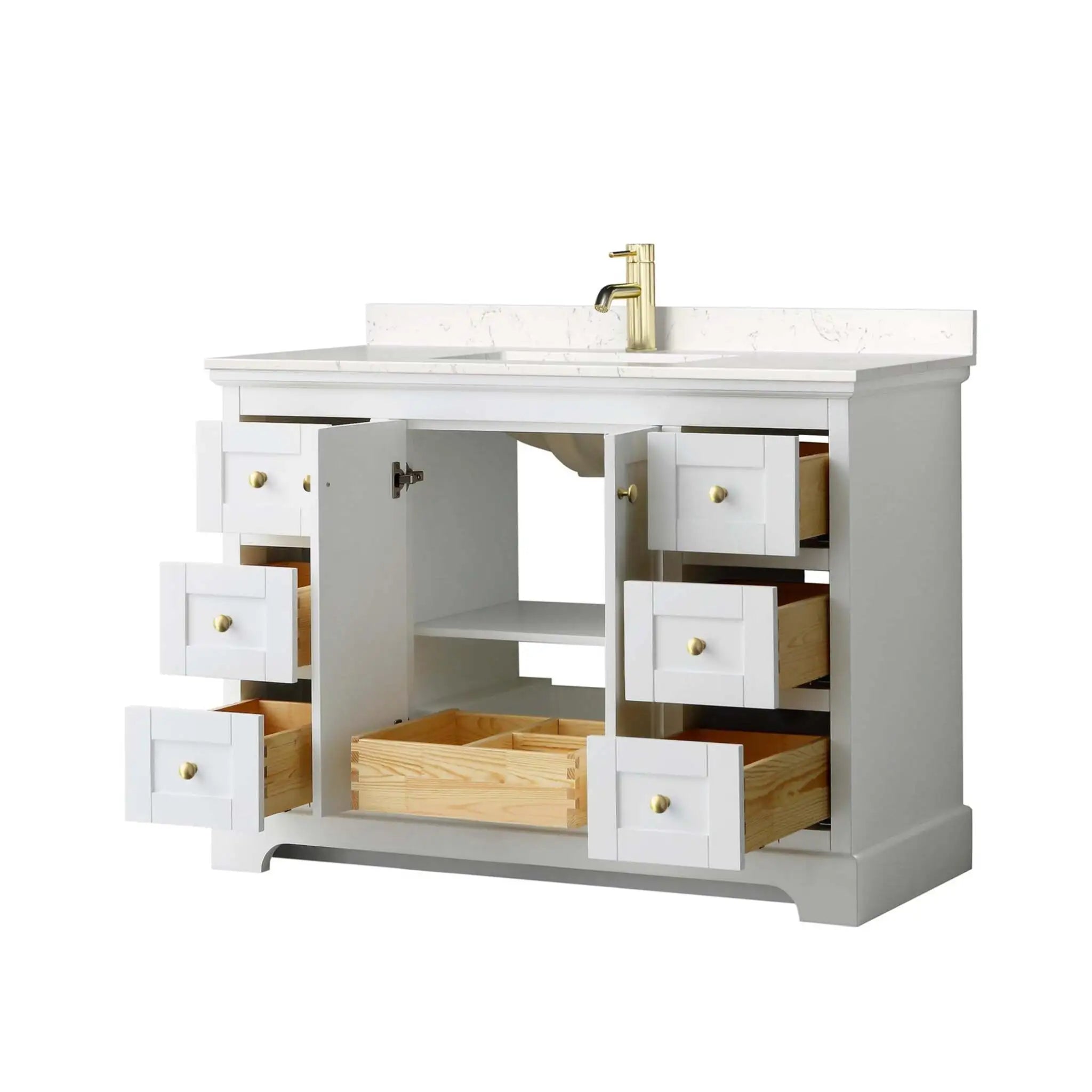 48" Avery Single Bathroom Vanity in White with Brushed Gold Trim by Wyndham