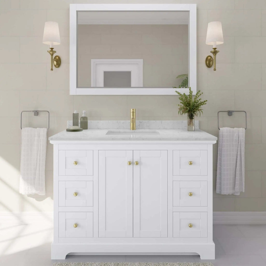 48" Avery Single Bathroom Vanity in White with Brushed Gold Trim by Wyndham