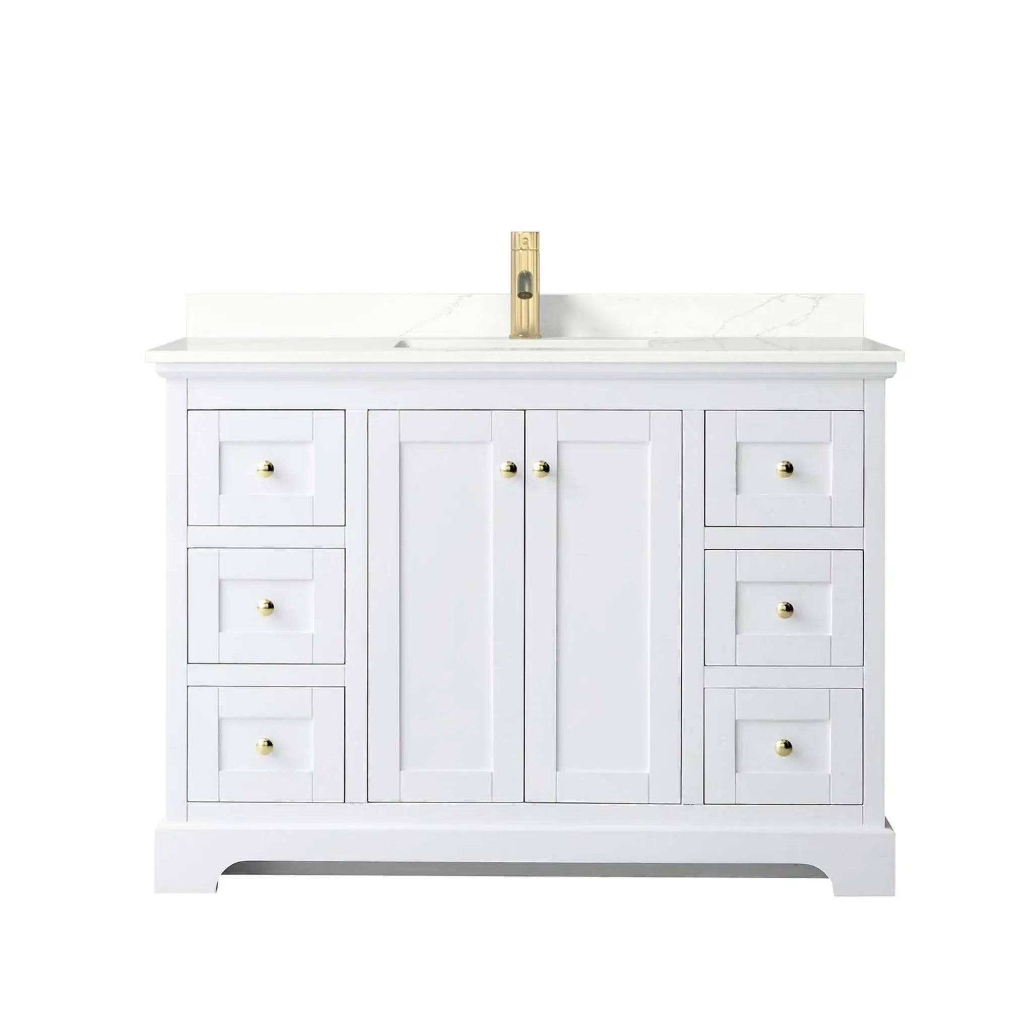 48" Avery Single Bathroom Vanity in White with Brushed Gold Trim by Wyndham
