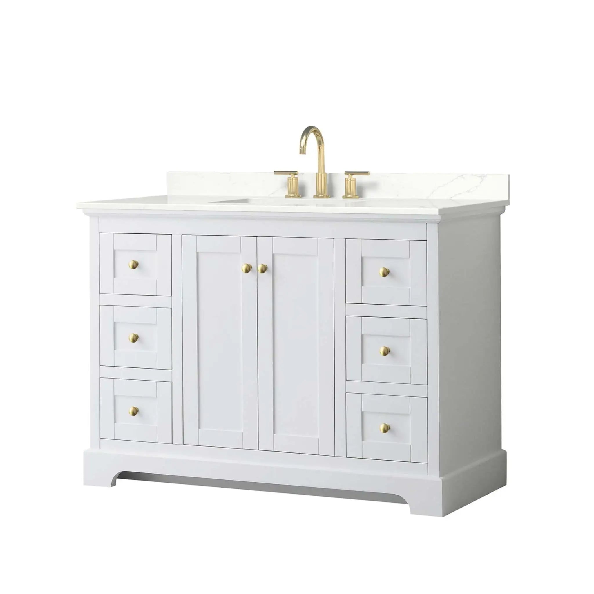 48" Avery Single Bathroom Vanity in White with Brushed Gold Trim by Wyndham
