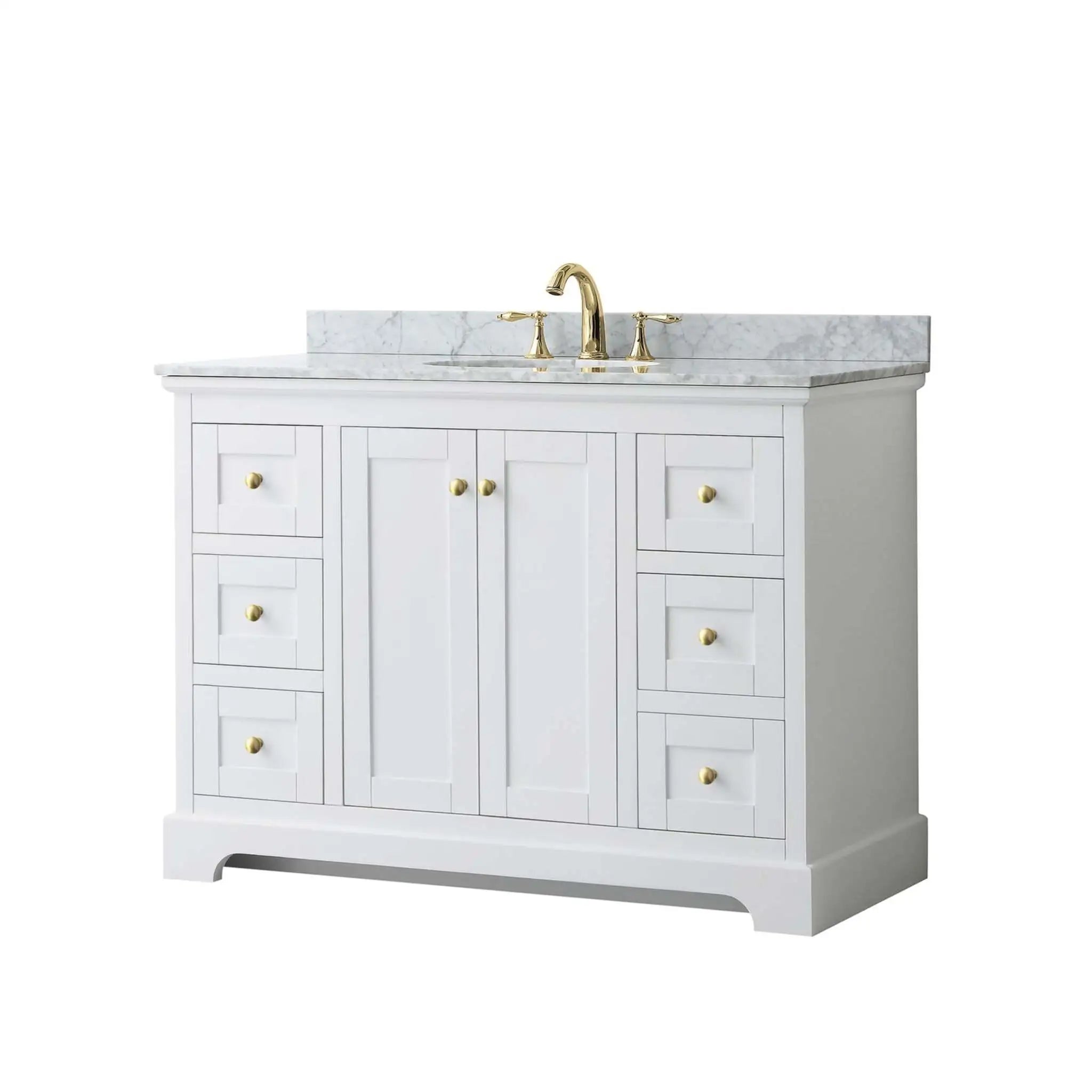 48" Avery Single Bathroom Vanity in White with Brushed Gold Trim by Wyndham