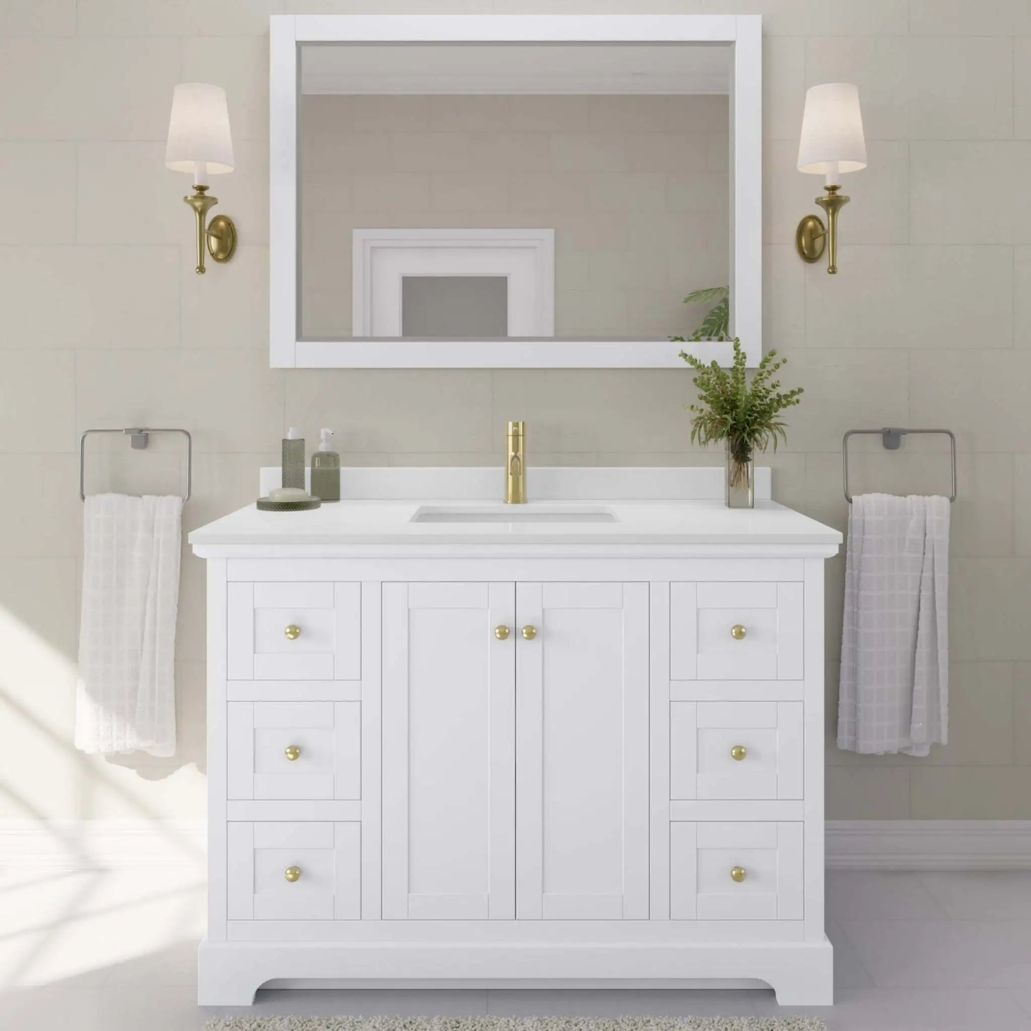 48" Avery Single Bathroom Vanity in White with Brushed Gold Trim by Wyndham