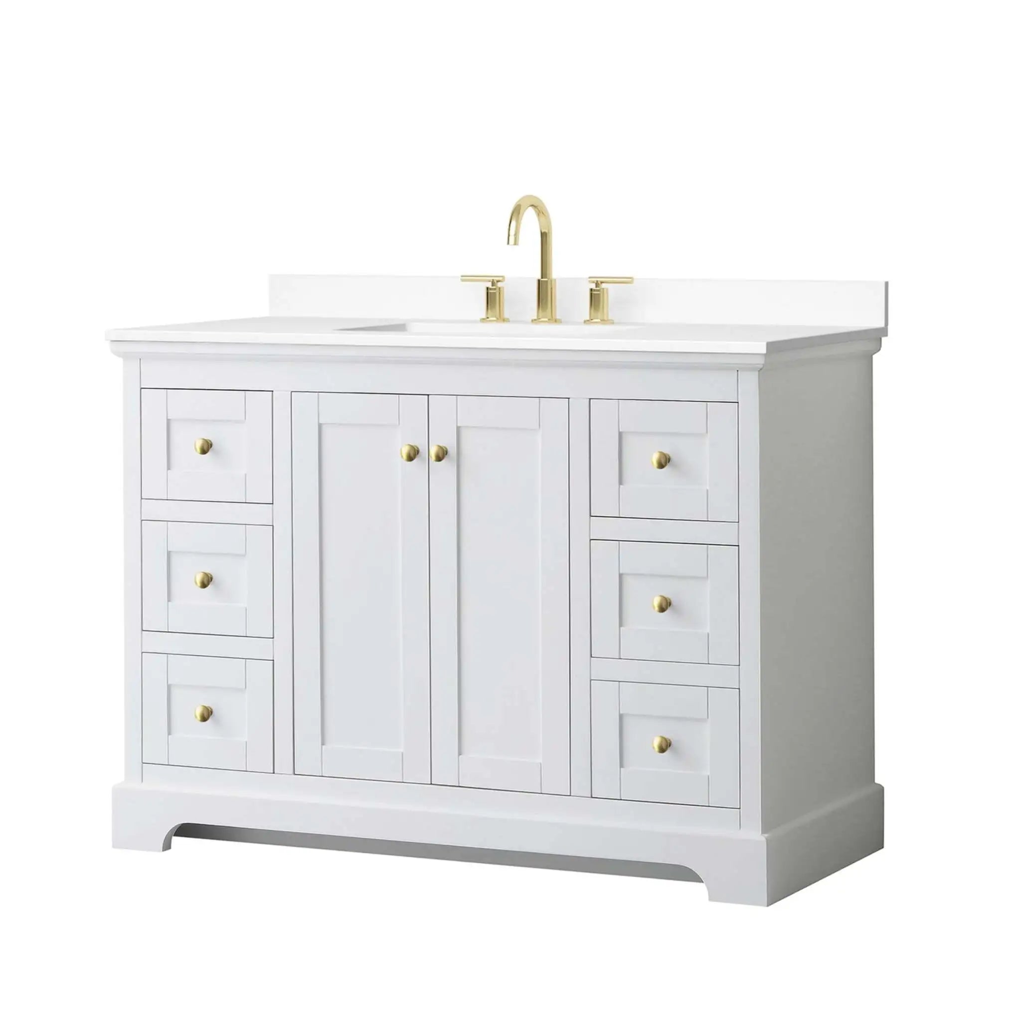 48" Avery Single Bathroom Vanity in White with Brushed Gold Trim by Wyndham