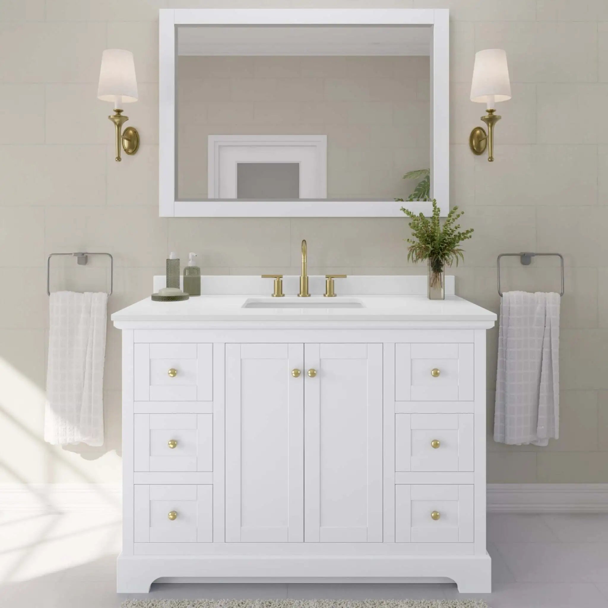 48" Avery Single Bathroom Vanity in White with Brushed Gold Trim by Wyndham