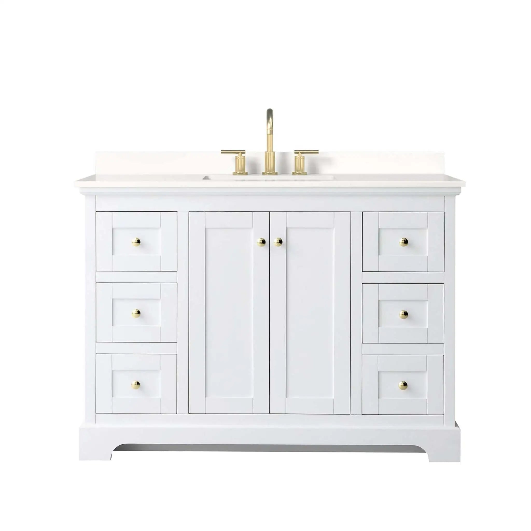 48" Avery Single Bathroom Vanity in White with Brushed Gold Trim by Wyndham