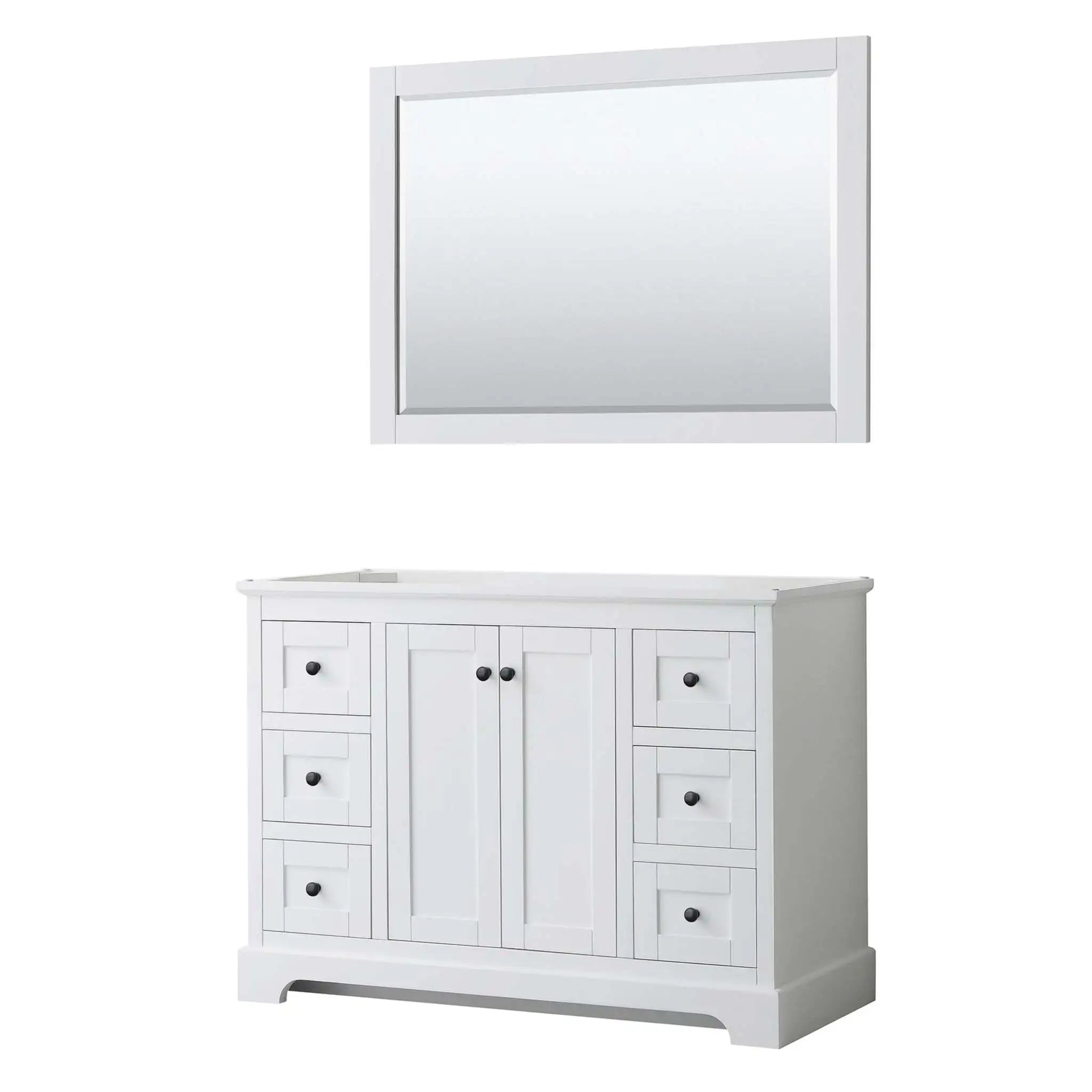48" Avery Single Bathroom Vanity in White with Matte Black Trim & 46" Mirror by Wyndham