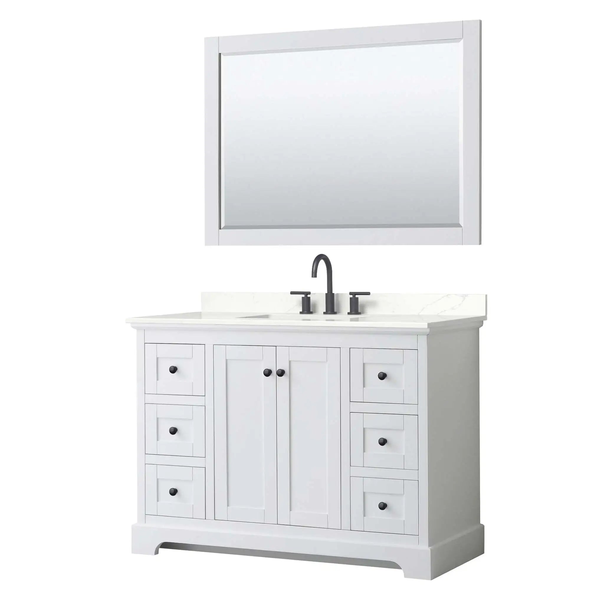48" Avery Single Bathroom Vanity in White with Matte Black Trim & 46" Mirror by Wyndham