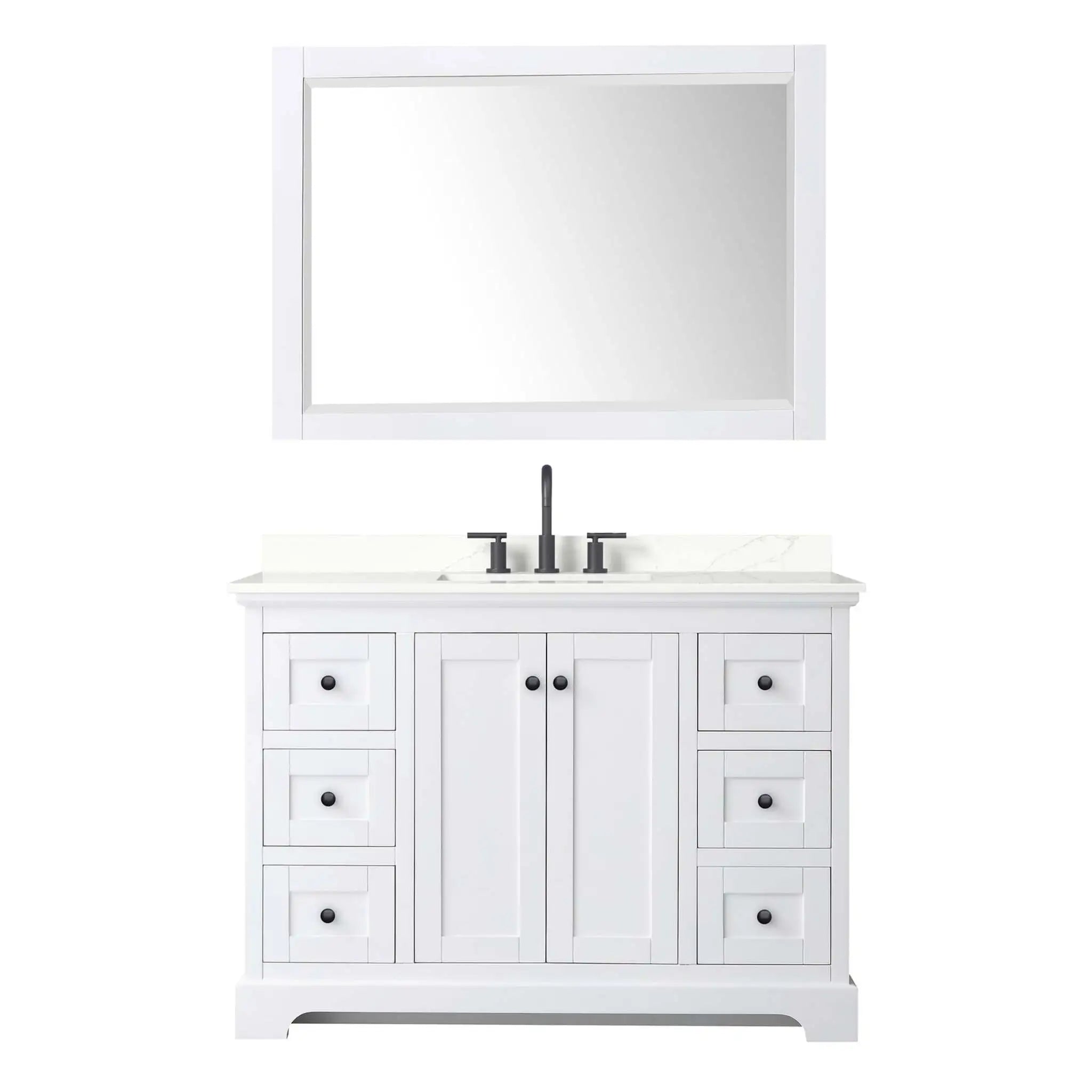 48" Avery Single Bathroom Vanity in White with Matte Black Trim & 46" Mirror by Wyndham