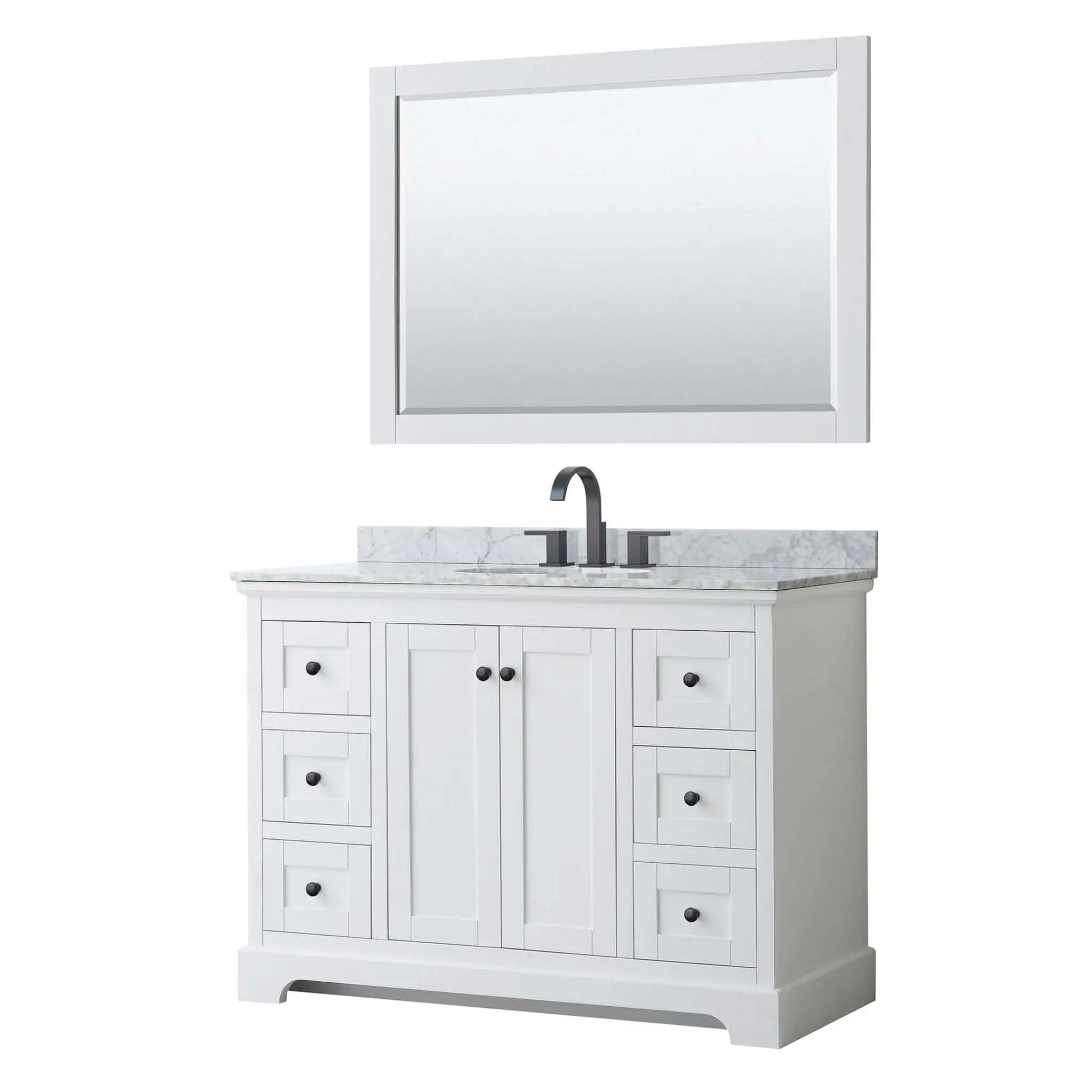 48" Avery Single Bathroom Vanity in White with Matte Black Trim & 46" Mirror by Wyndham