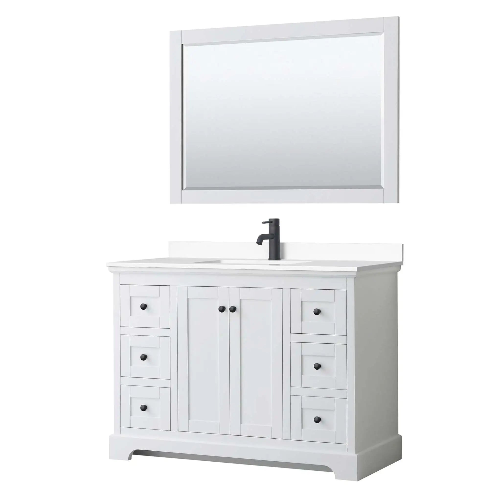 48" Avery Single Bathroom Vanity in White with Matte Black Trim & 46" Mirror by Wyndham