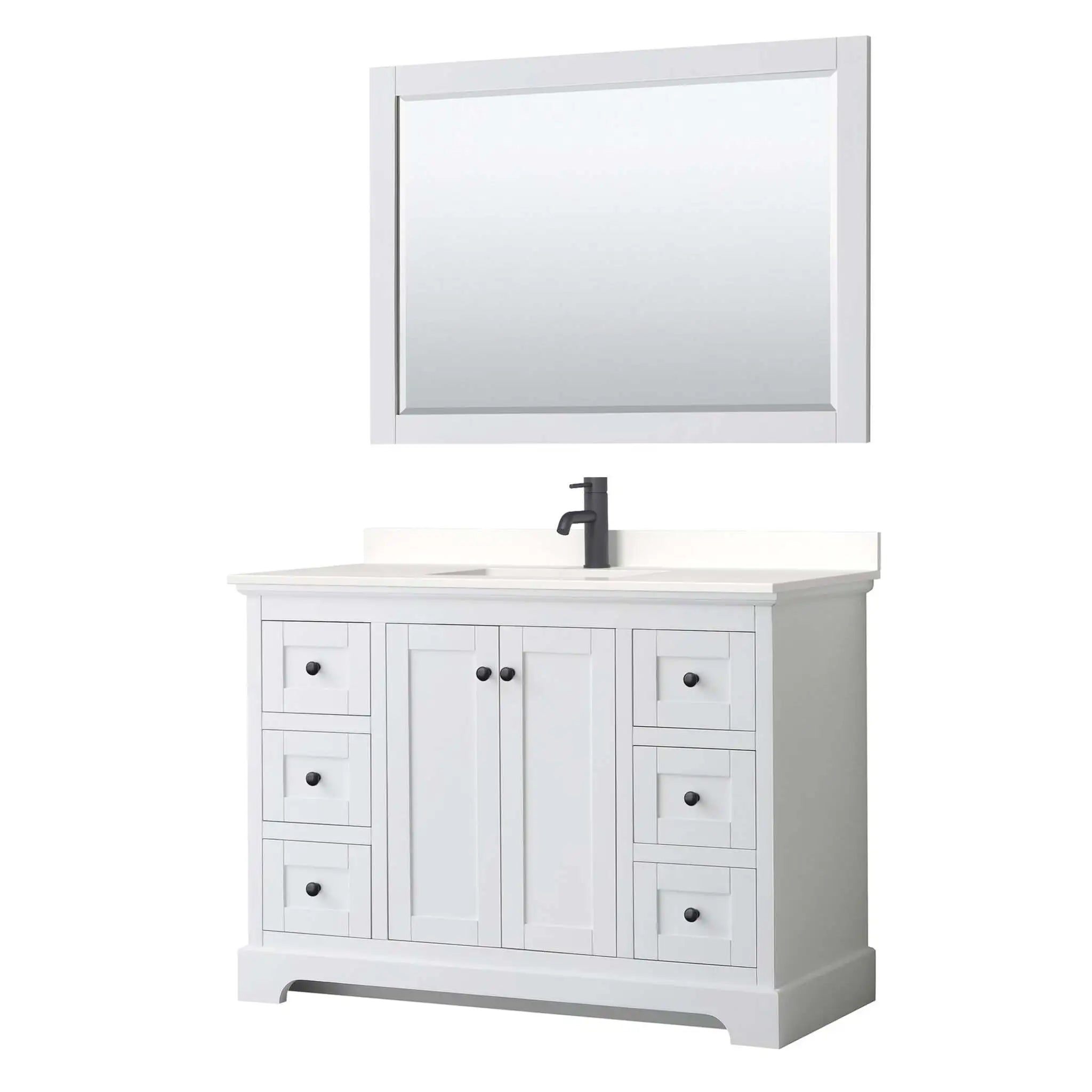 48" Avery Single Bathroom Vanity in White with Matte Black Trim & 46" Mirror by Wyndham