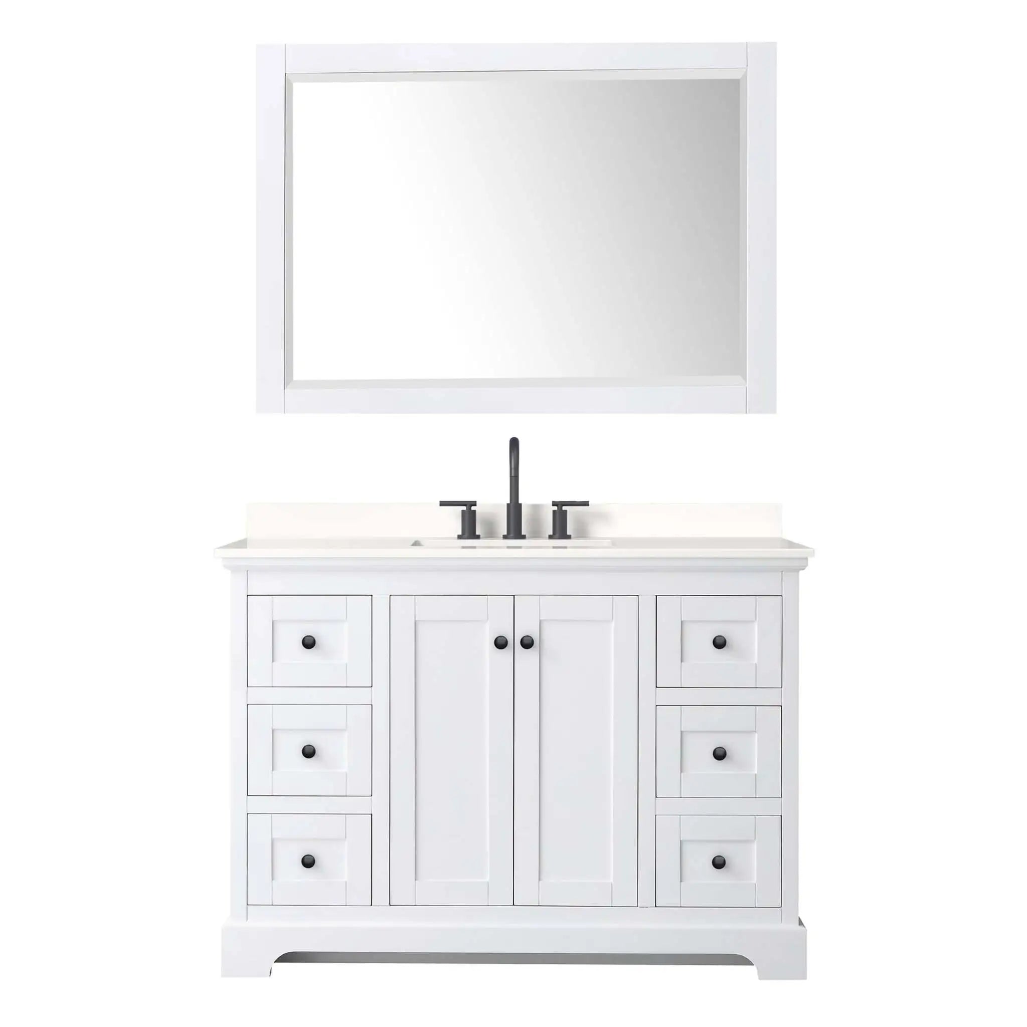 48" Avery Single Bathroom Vanity in White with Matte Black Trim & 46" Mirror by Wyndham