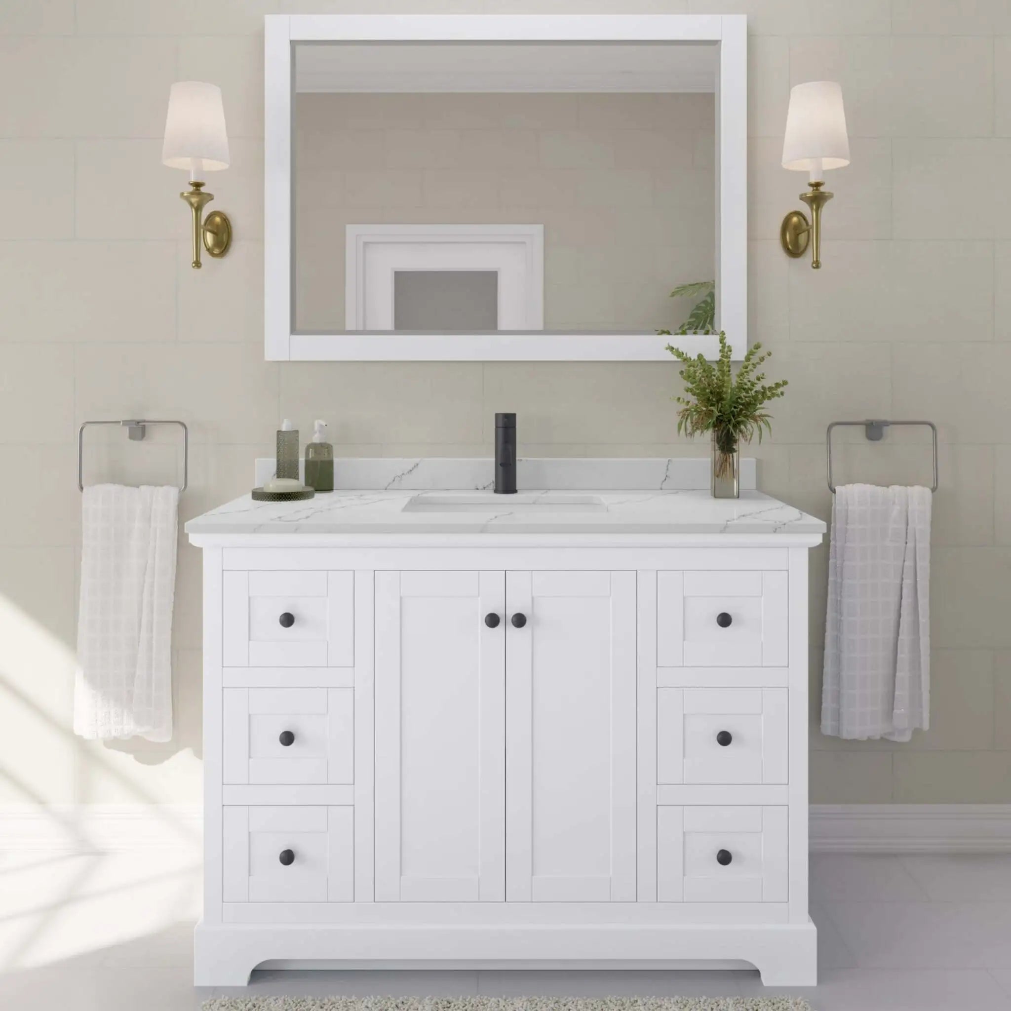 48" Avery Single Bathroom Vanity in White with Matte Black Trim by Wyndham