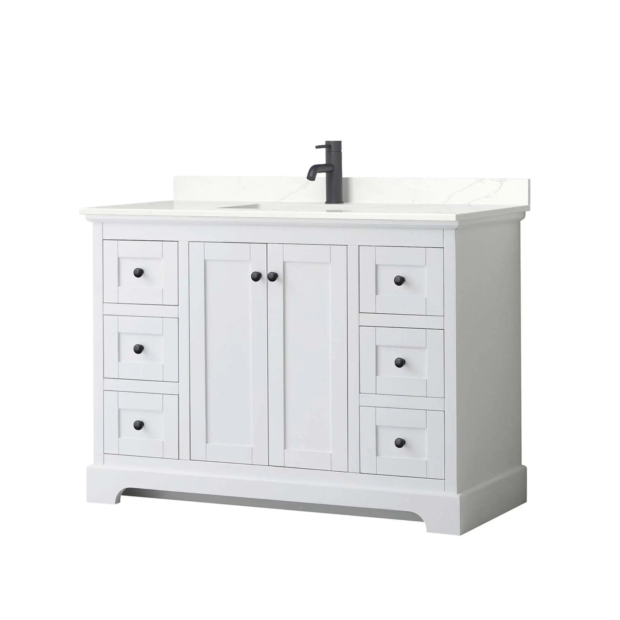 48" Avery Single Bathroom Vanity in White with Matte Black Trim by Wyndham