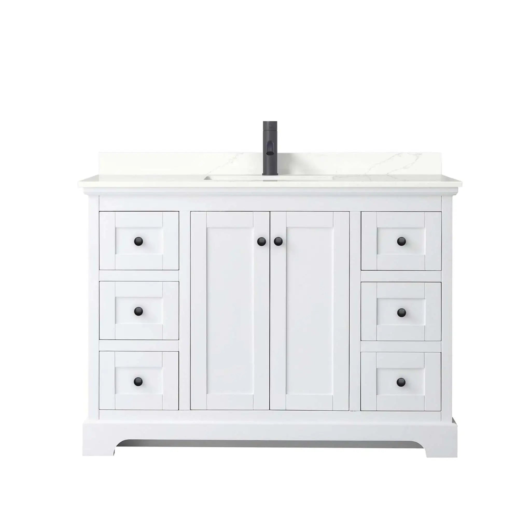 48" Avery Single Bathroom Vanity in White with Matte Black Trim by Wyndham