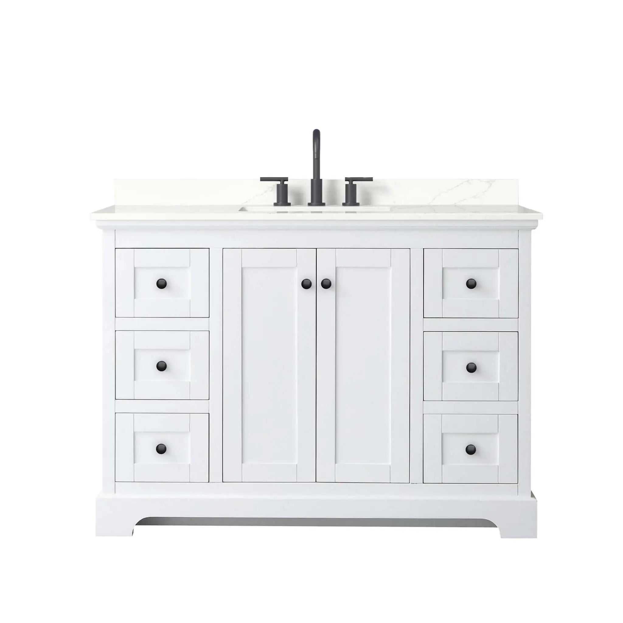 48" Avery Single Bathroom Vanity in White with Matte Black Trim by Wyndham