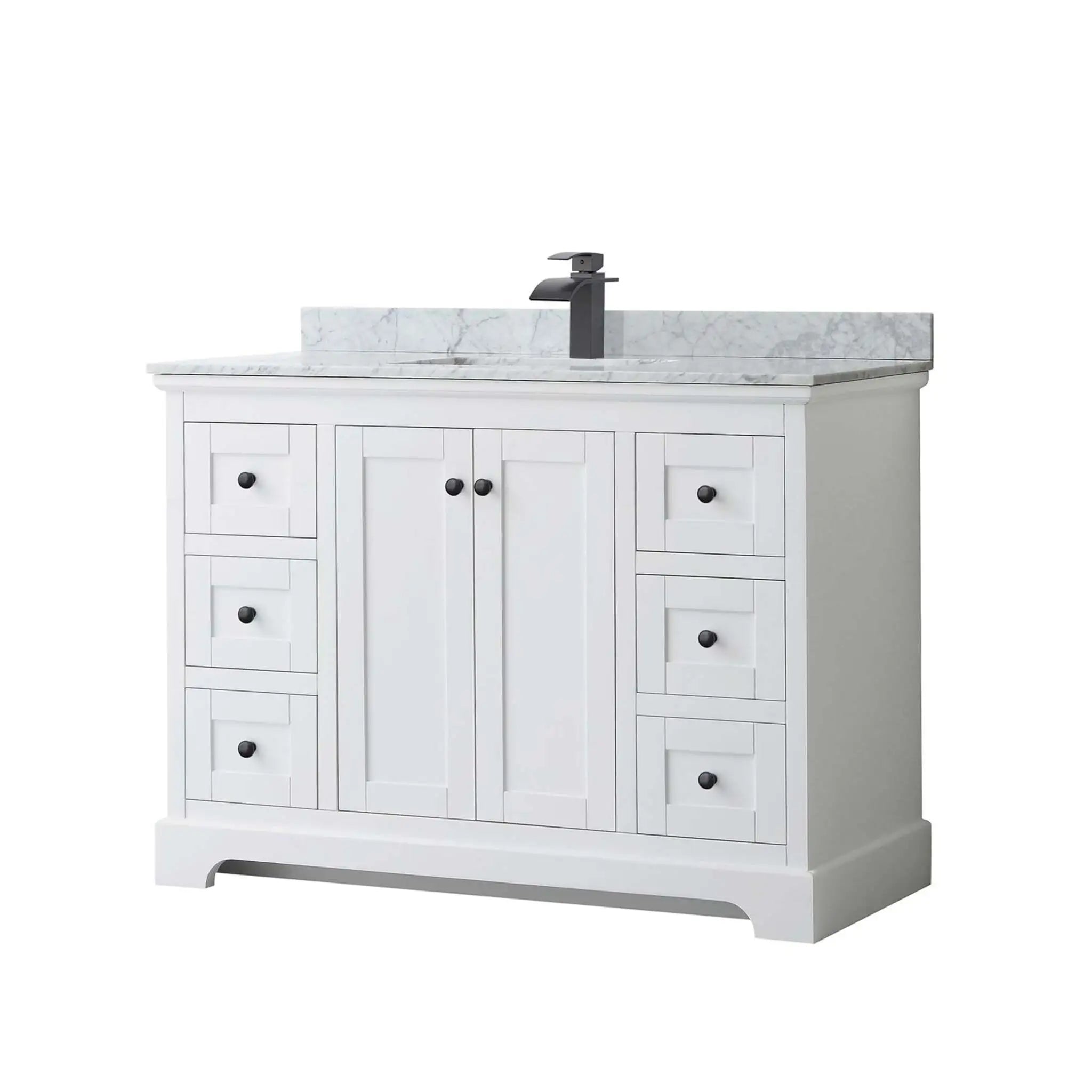 48" Avery Single Bathroom Vanity in White with Matte Black Trim by Wyndham