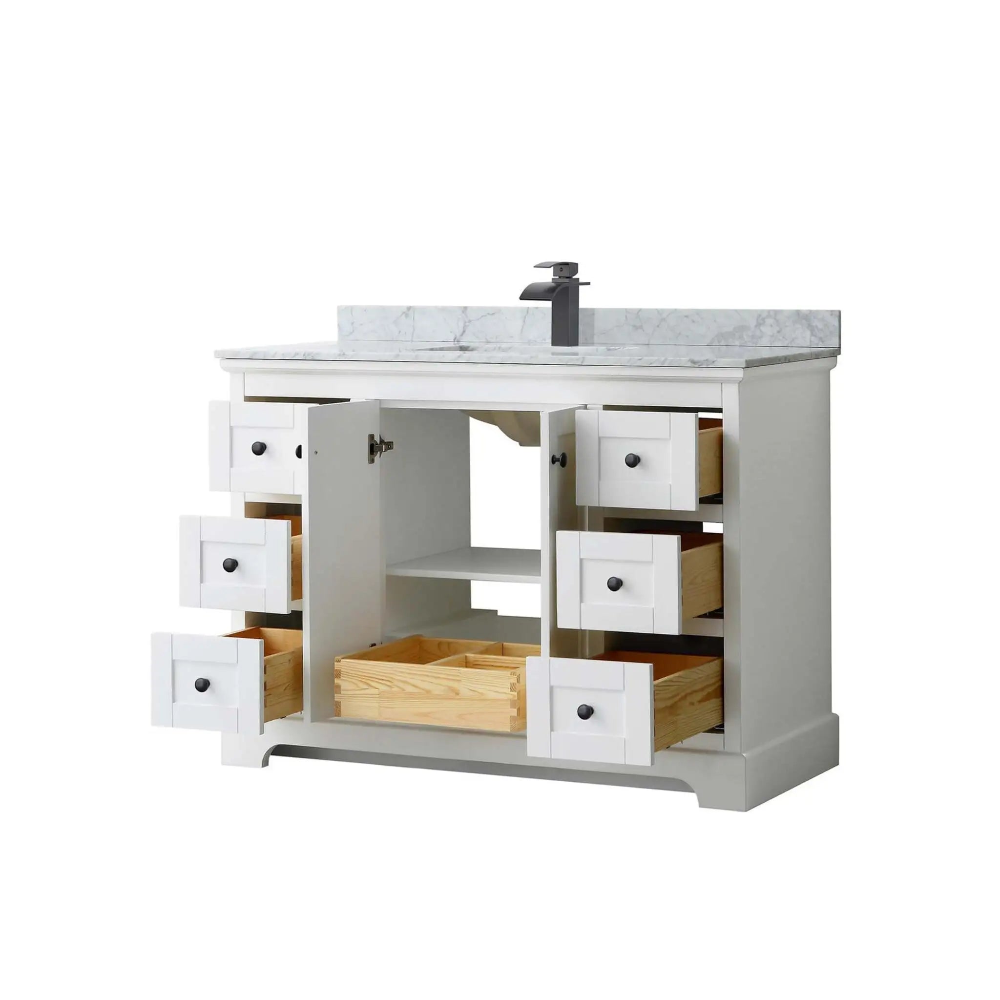 48" Avery Single Bathroom Vanity in White with Matte Black Trim by Wyndham