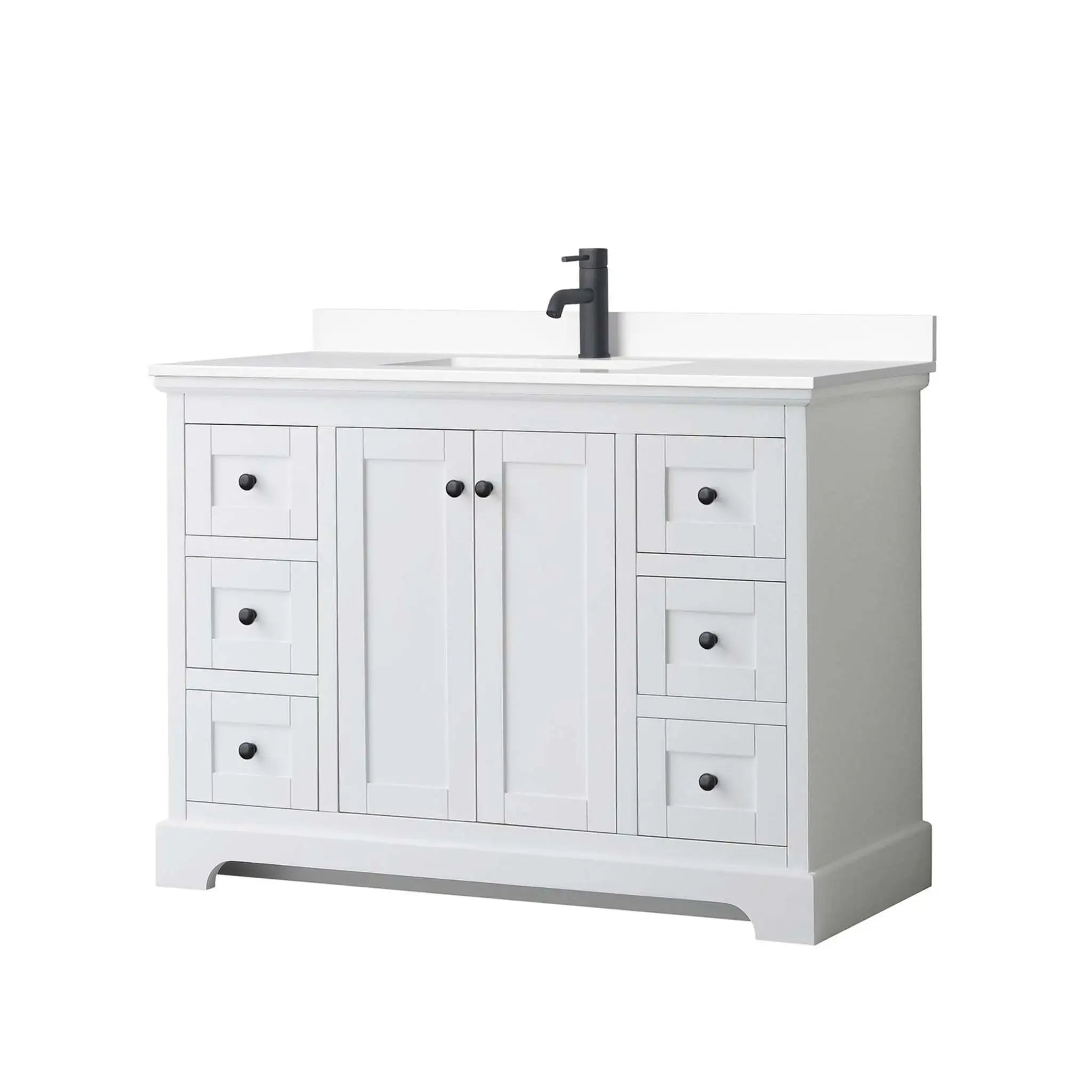 48" Avery Single Bathroom Vanity in White with Matte Black Trim by Wyndham