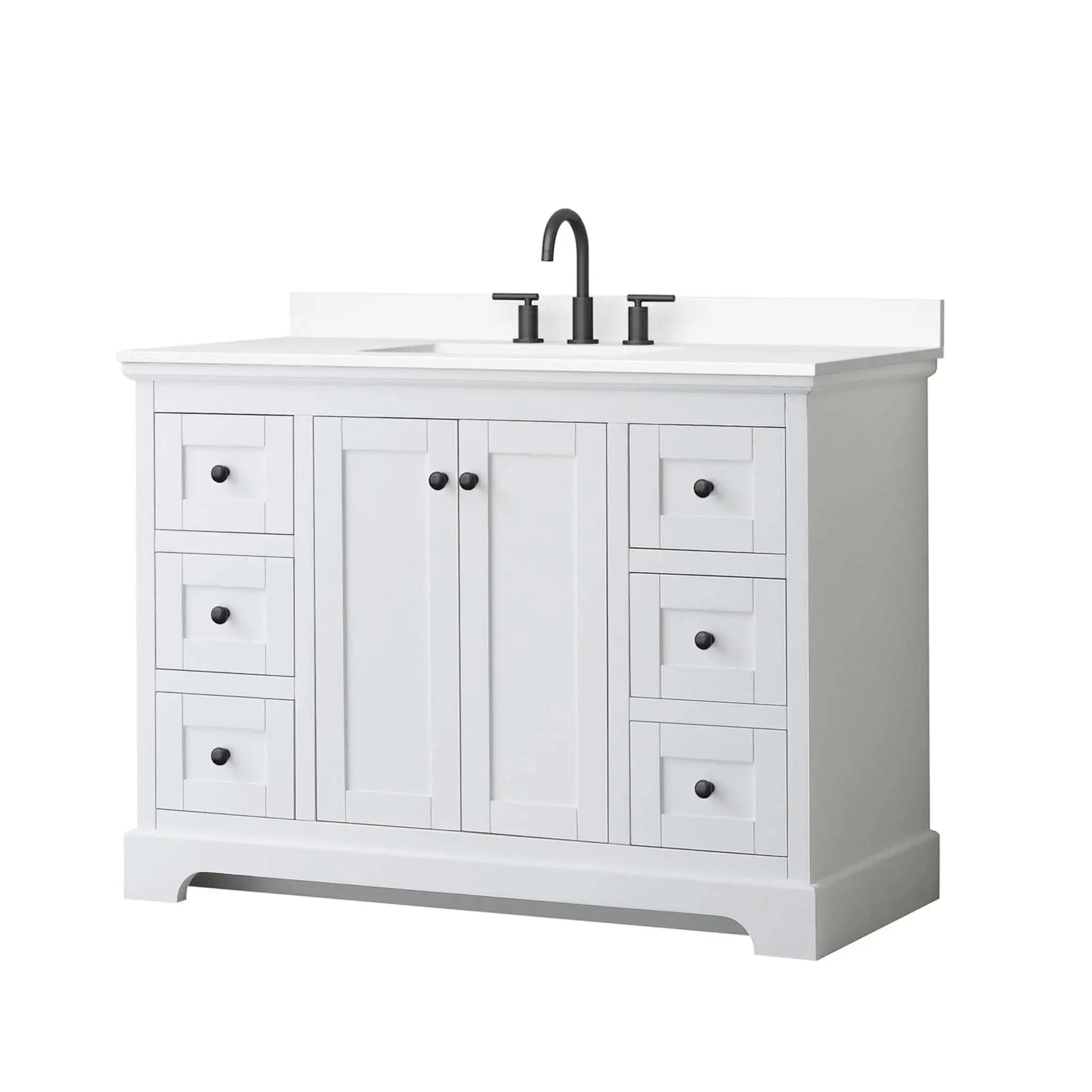 48" Avery Single Bathroom Vanity in White with Matte Black Trim by Wyndham