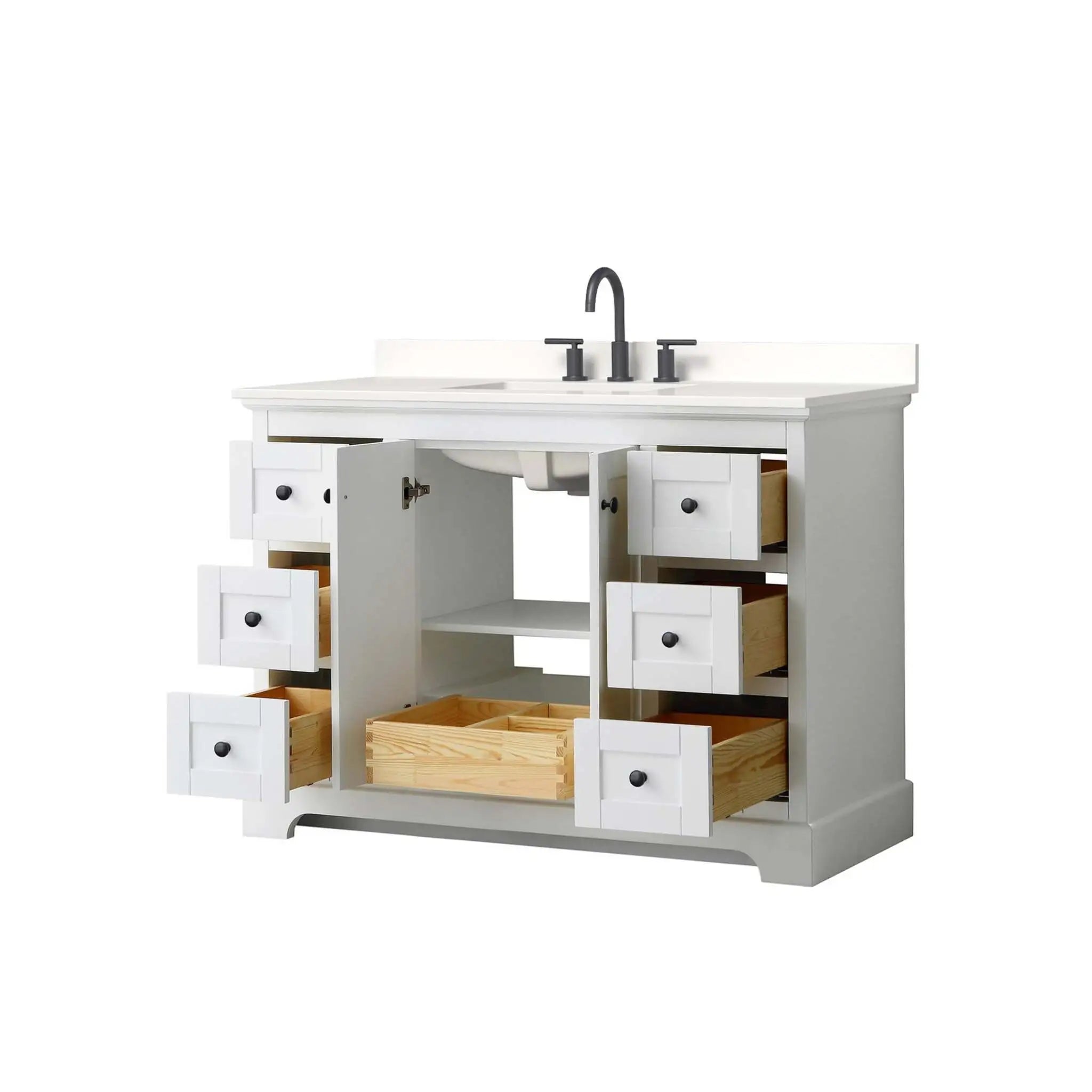 48" Avery Single Bathroom Vanity in White with Matte Black Trim by Wyndham