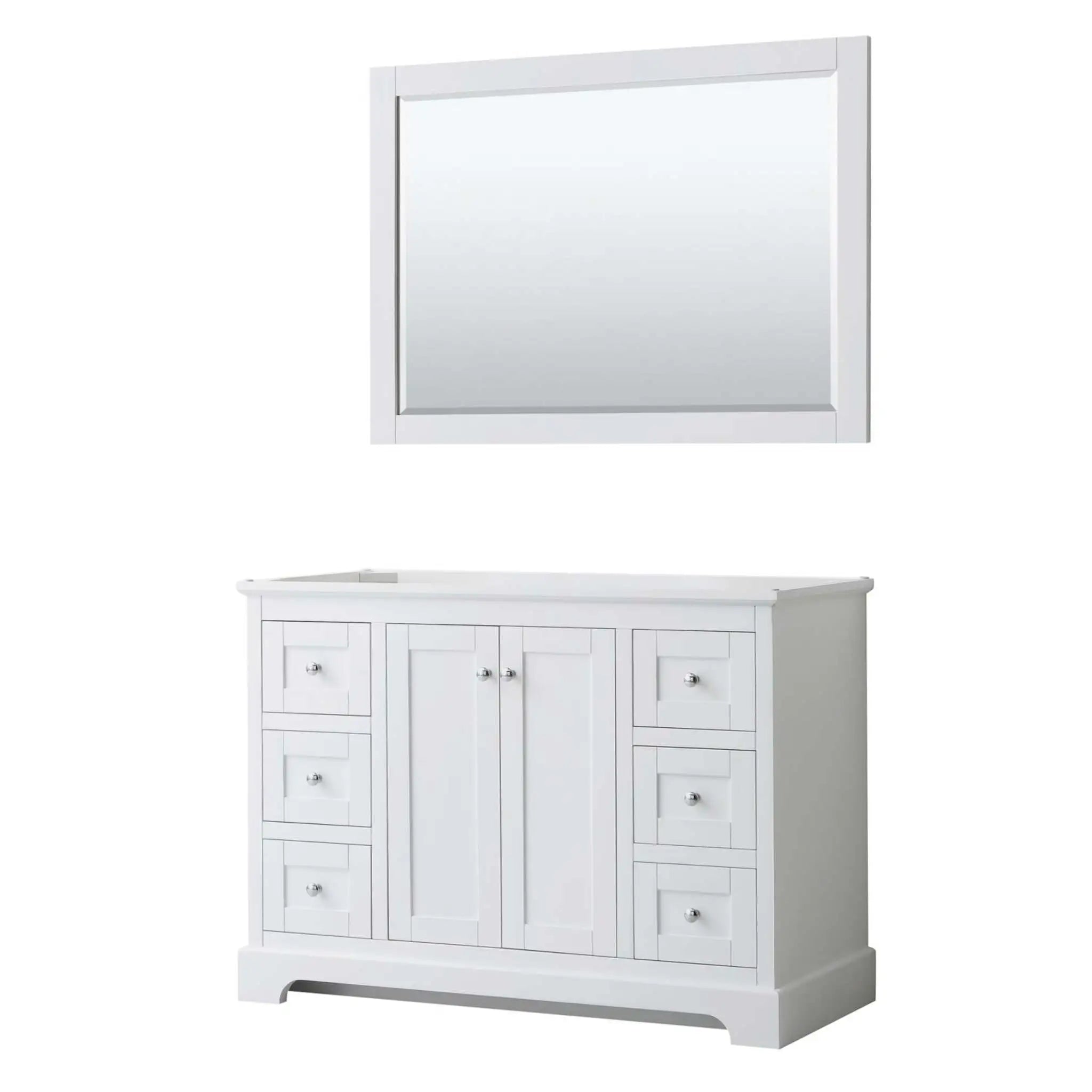 48" Avery Single Bathroom Vanity in White with Polished Chrome Trim & 46" Mirror by Wyndham