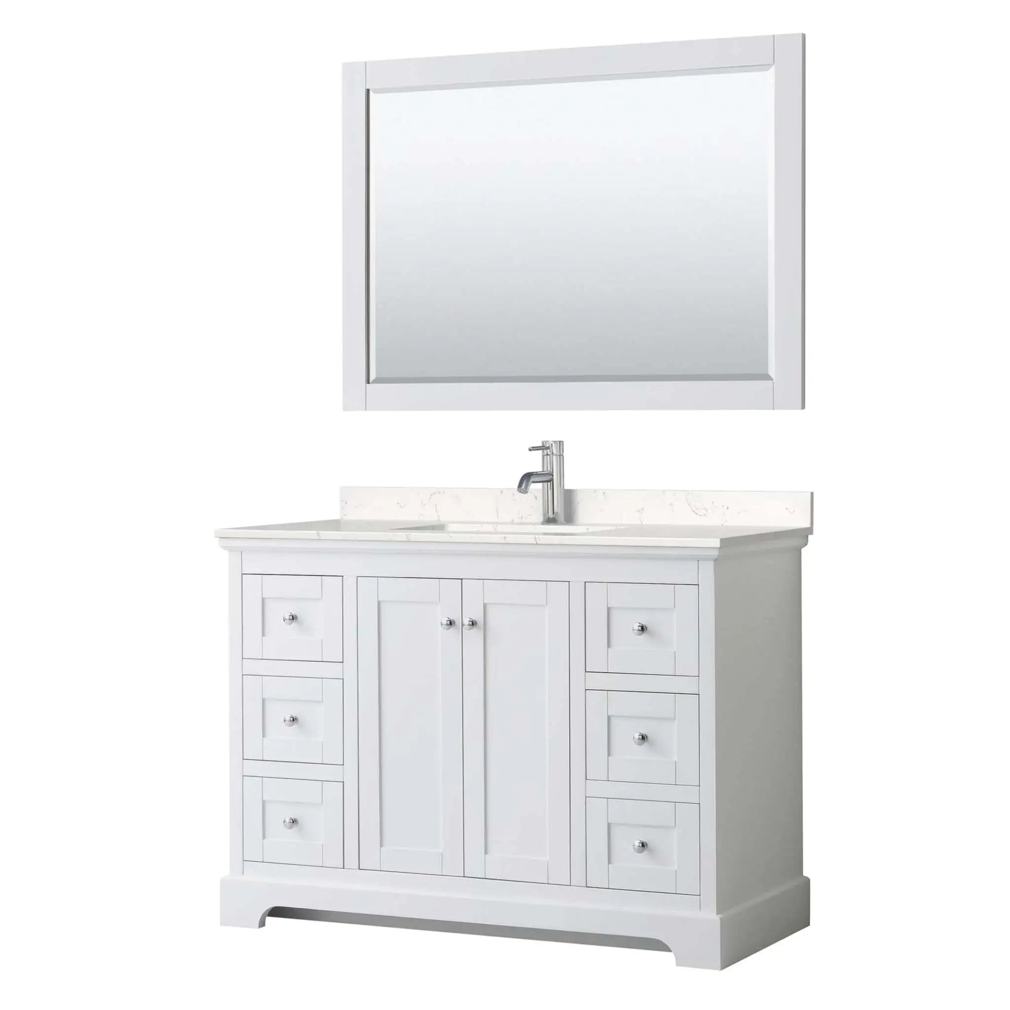 48" Avery Single Bathroom Vanity in White with Polished Chrome Trim & 46" Mirror by Wyndham