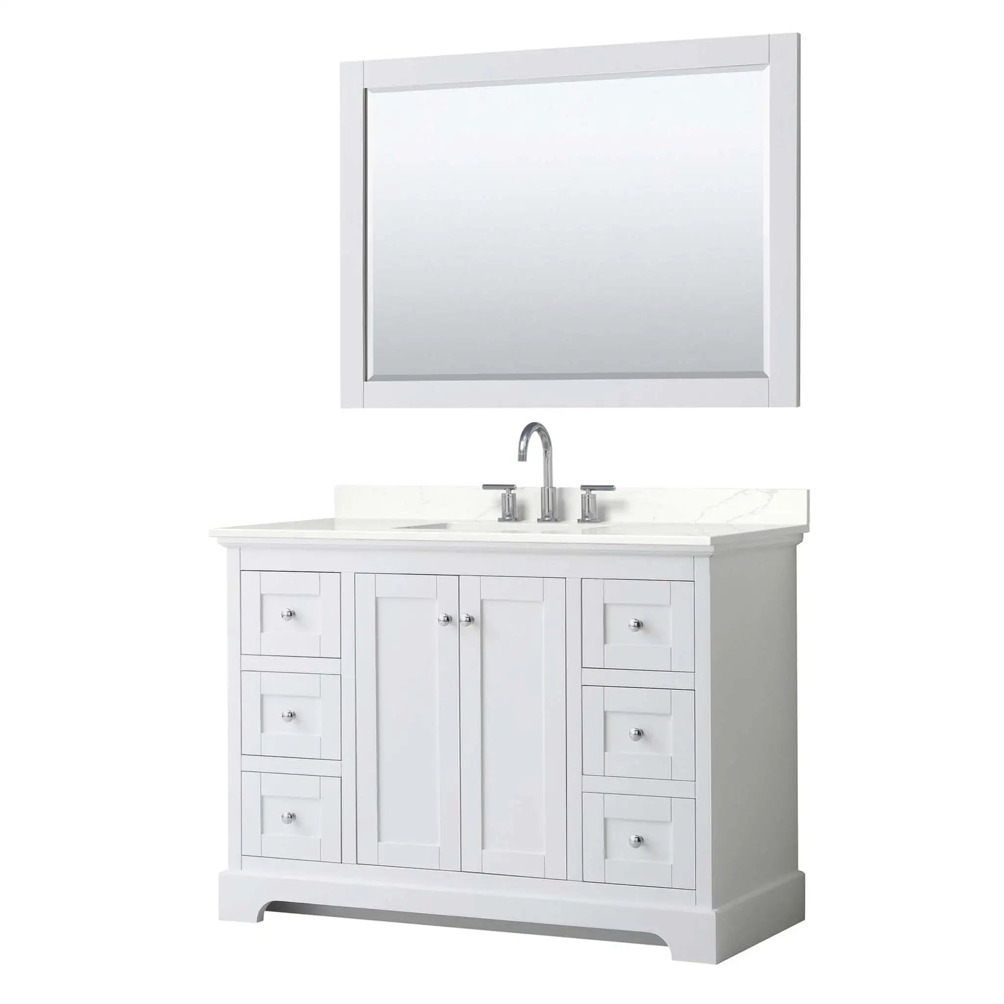 48" Avery Single Bathroom Vanity in White with Polished Chrome Trim & 46" Mirror by Wyndham