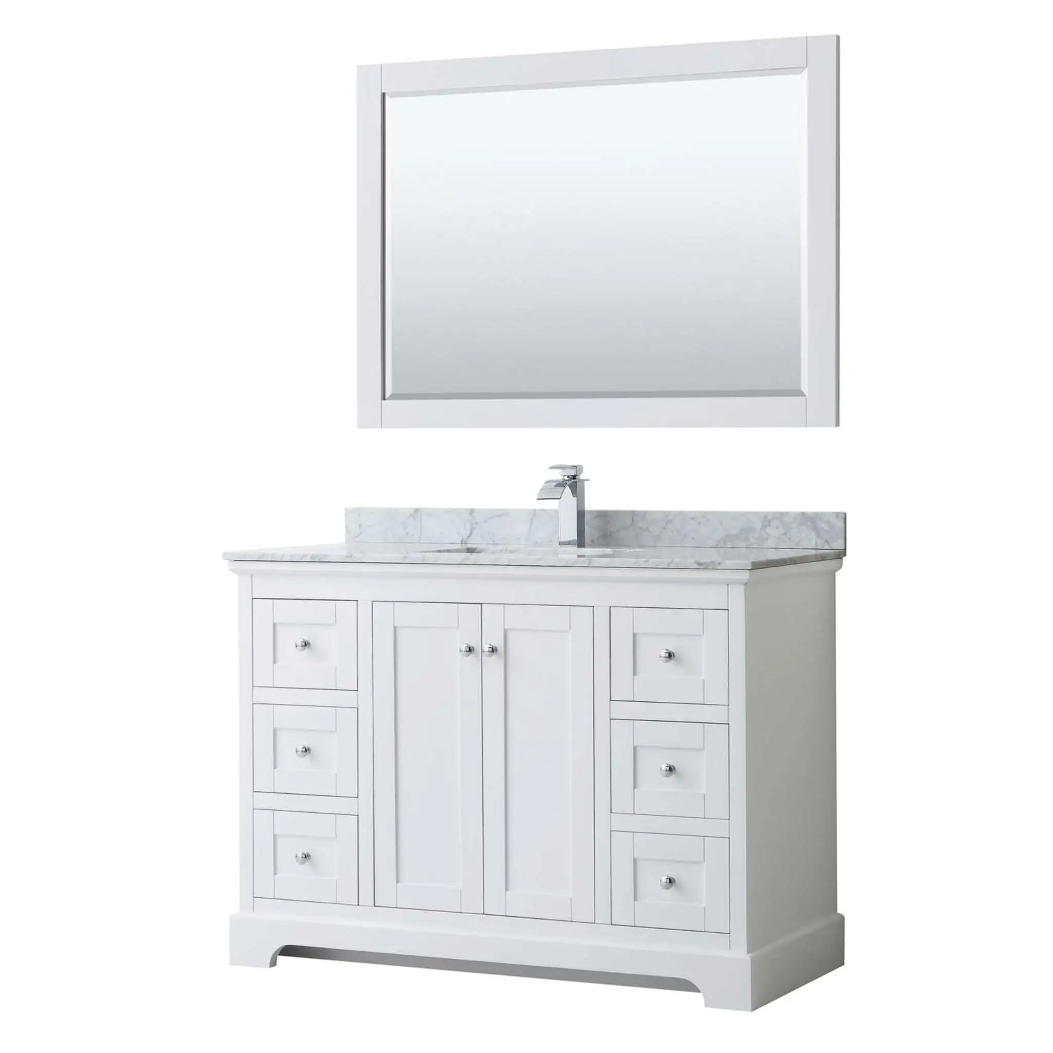 48" Avery Single Bathroom Vanity in White with Polished Chrome Trim & 46" Mirror by Wyndham