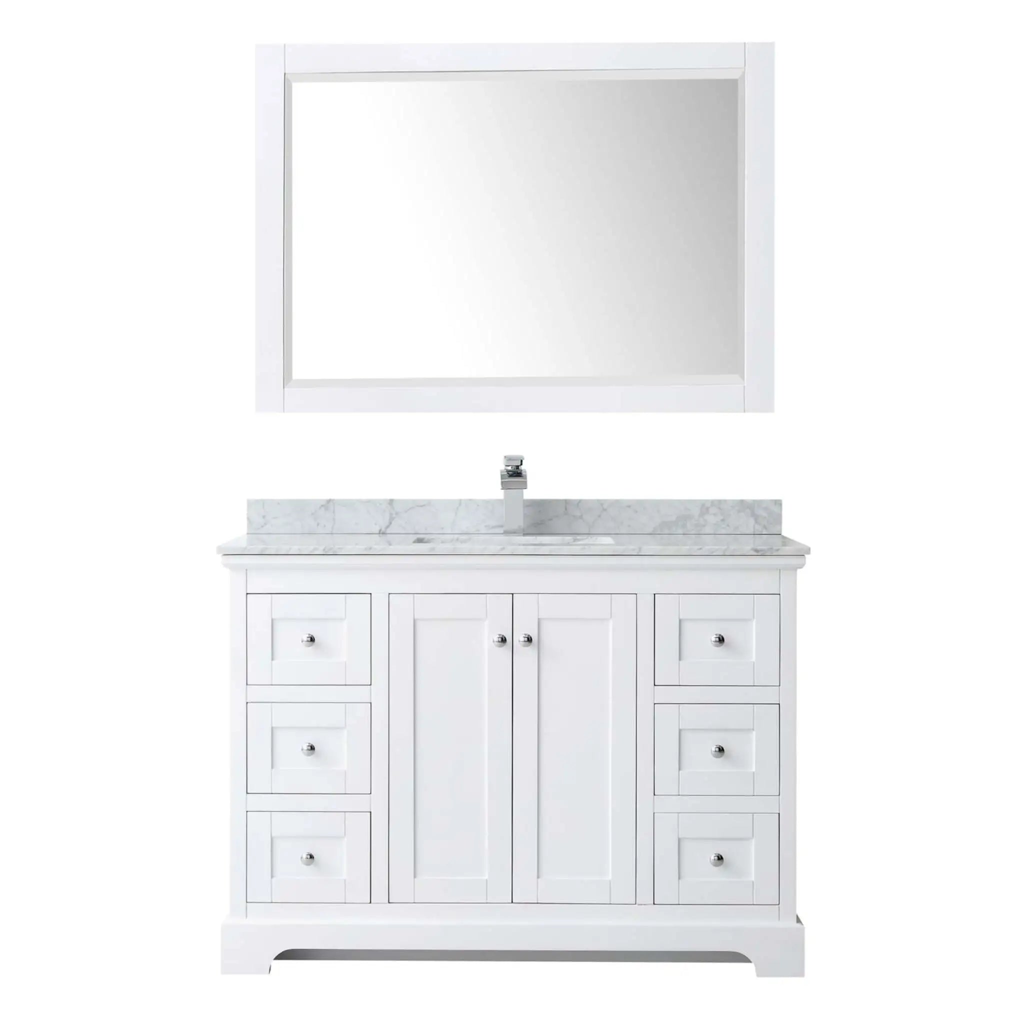 48" Avery Single Bathroom Vanity in White with Polished Chrome Trim & 46" Mirror by Wyndham