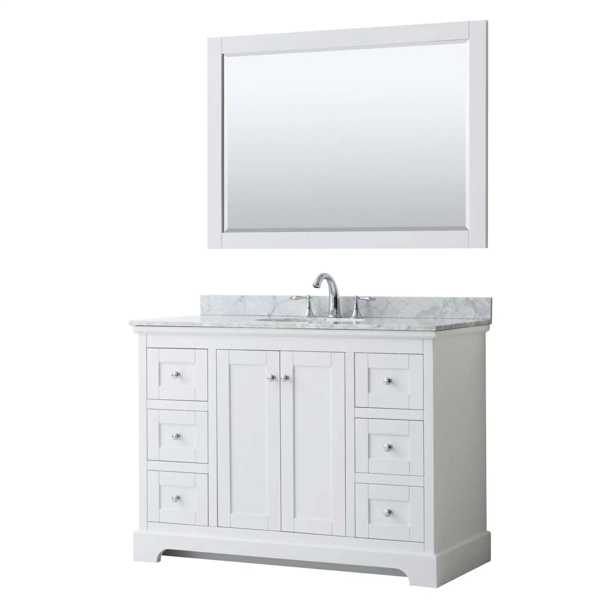 48" Avery Single Bathroom Vanity in White with Polished Chrome Trim & 46" Mirror by Wyndham