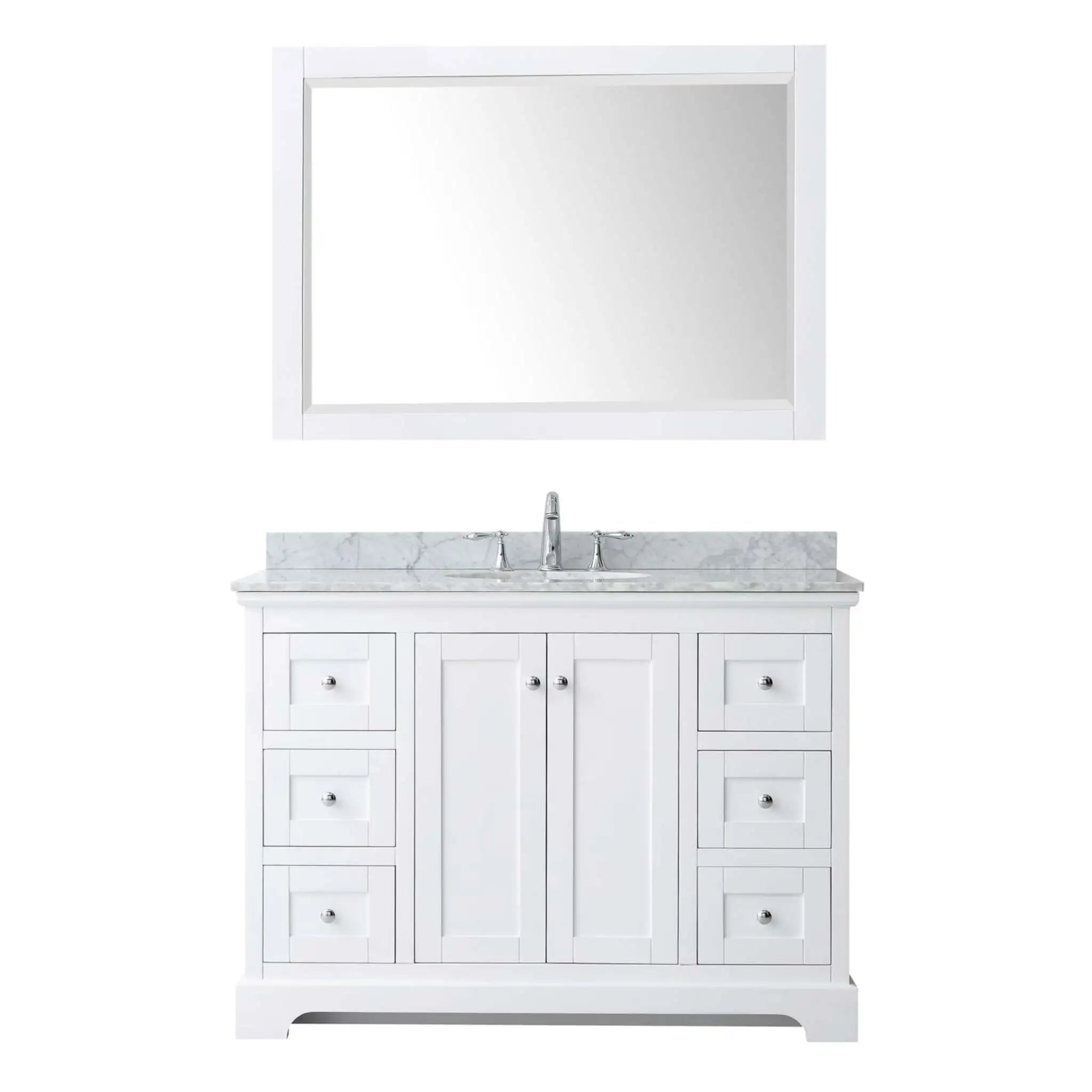48" Avery Single Bathroom Vanity in White with Polished Chrome Trim & 46" Mirror by Wyndham