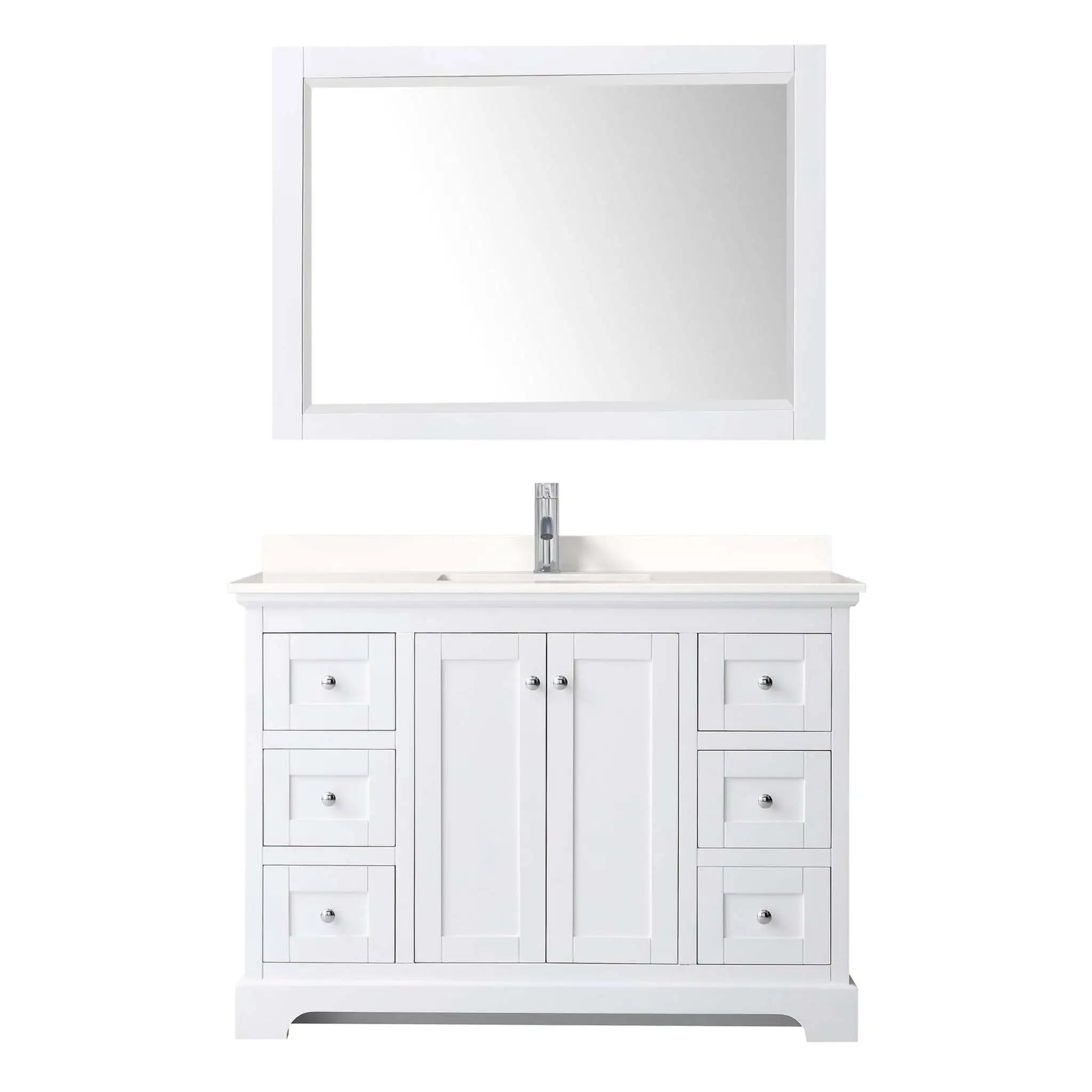 48" Avery Single Bathroom Vanity in White with Polished Chrome Trim & 46" Mirror by Wyndham