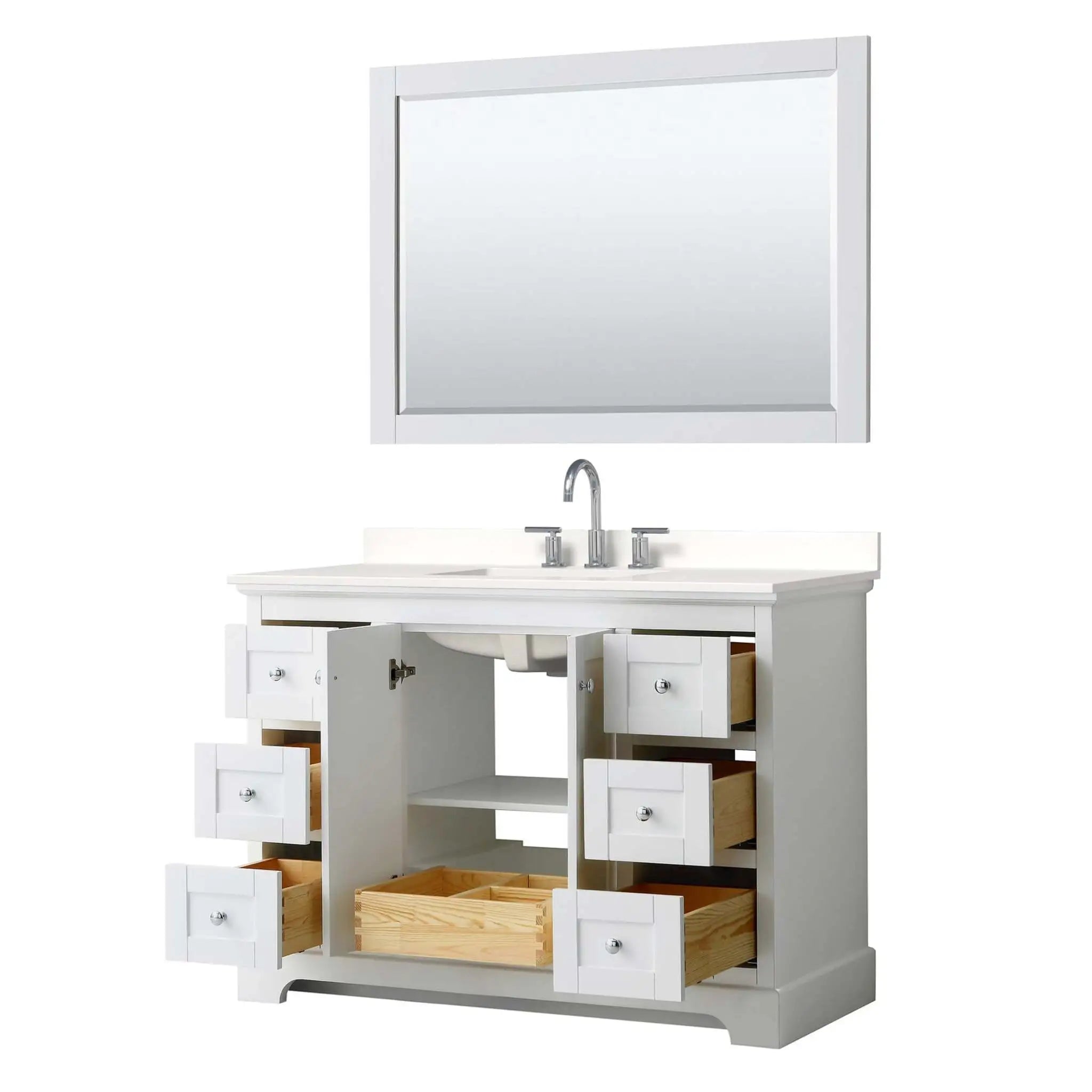 48" Avery Single Bathroom Vanity in White with Polished Chrome Trim & 46" Mirror by Wyndham