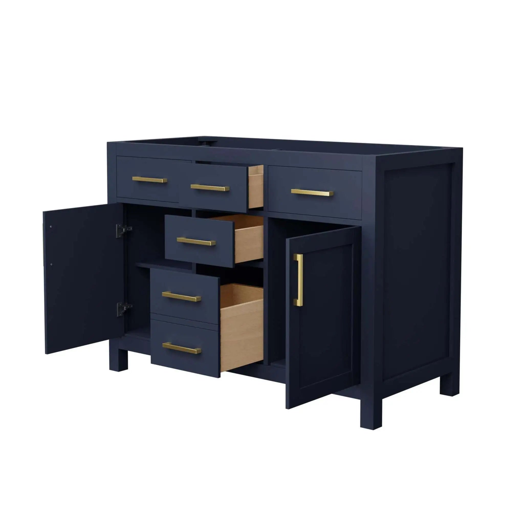 48" Beckett Double Bathroom Vanity in Dark Blue with Brushed Gold Trim by Wyndham