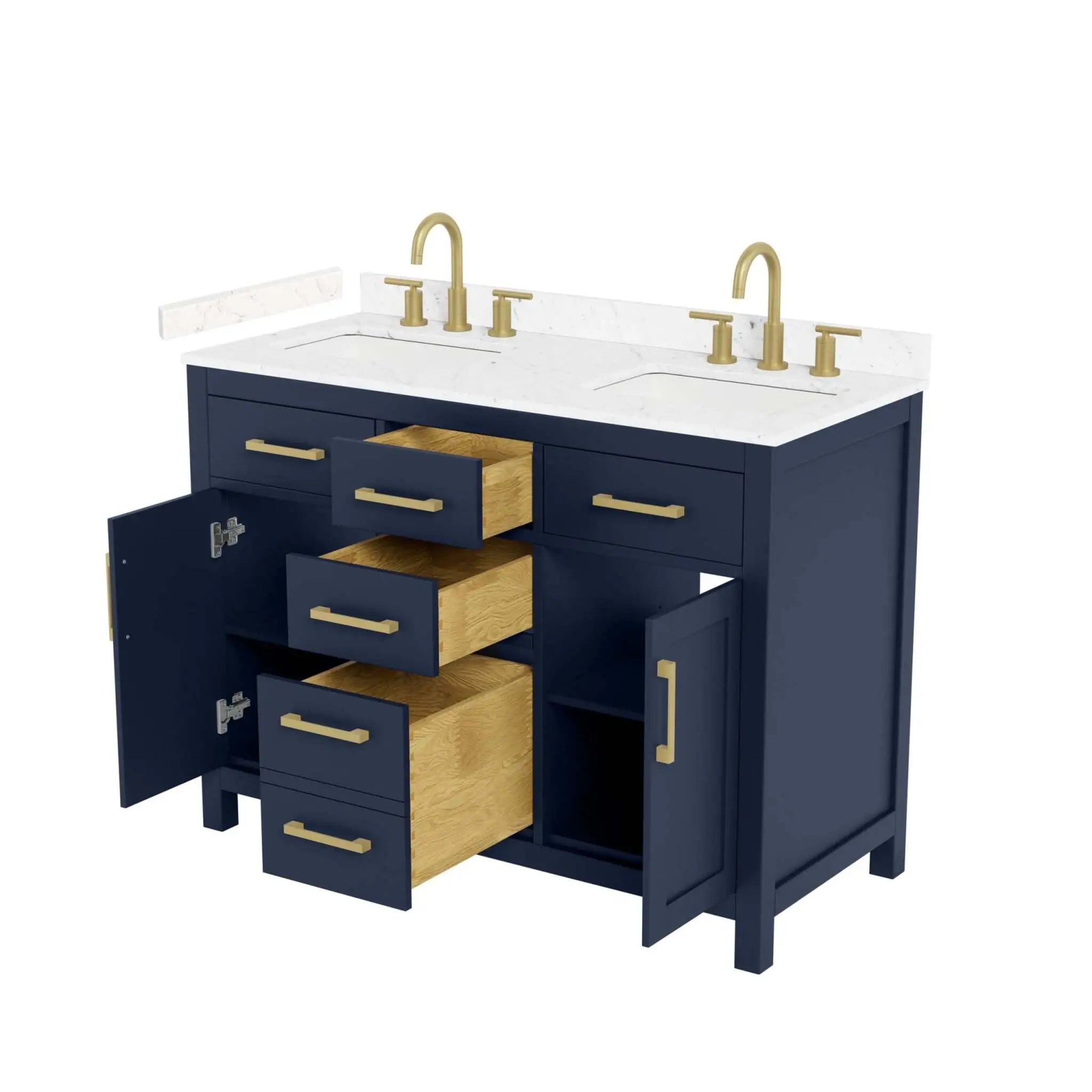 48" Beckett Double Bathroom Vanity in Dark Blue with Brushed Gold Trim by Wyndham