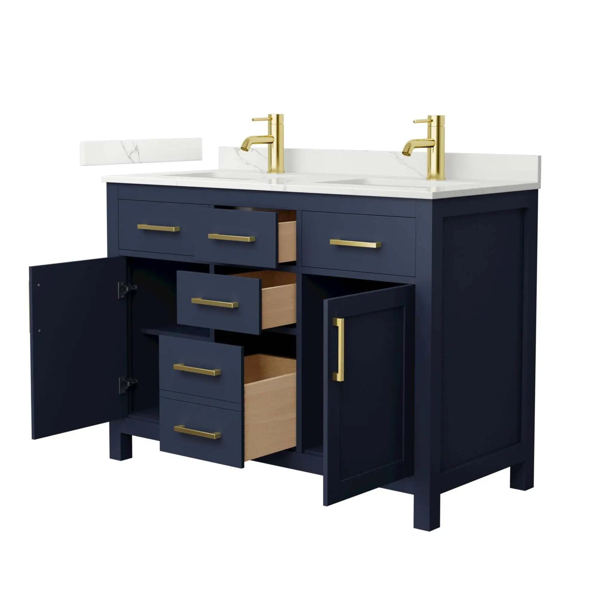 48" Beckett Double Bathroom Vanity in Dark Blue with Brushed Gold Trim by Wyndham