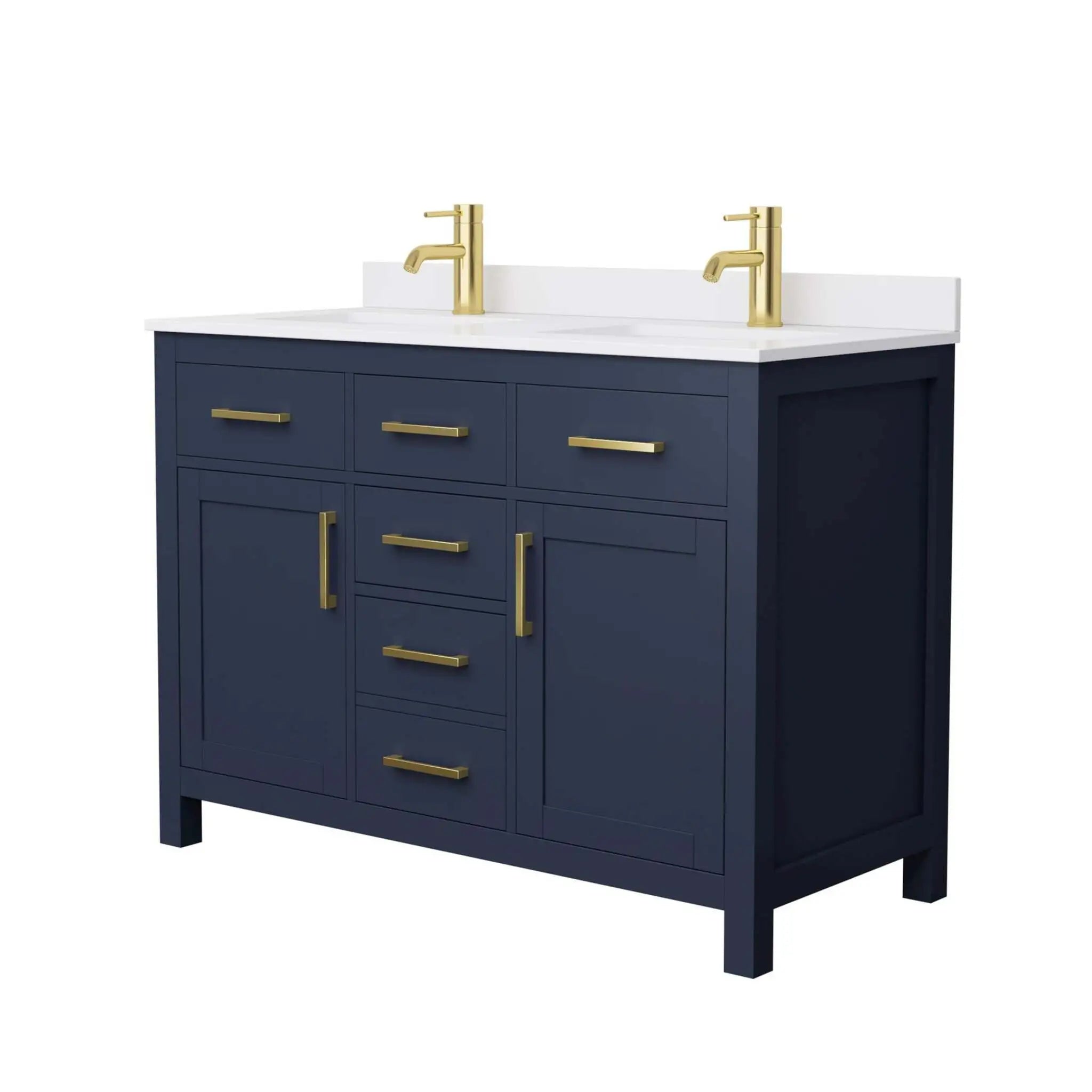 48" Beckett Double Bathroom Vanity in Dark Blue with Brushed Gold Trim by Wyndham