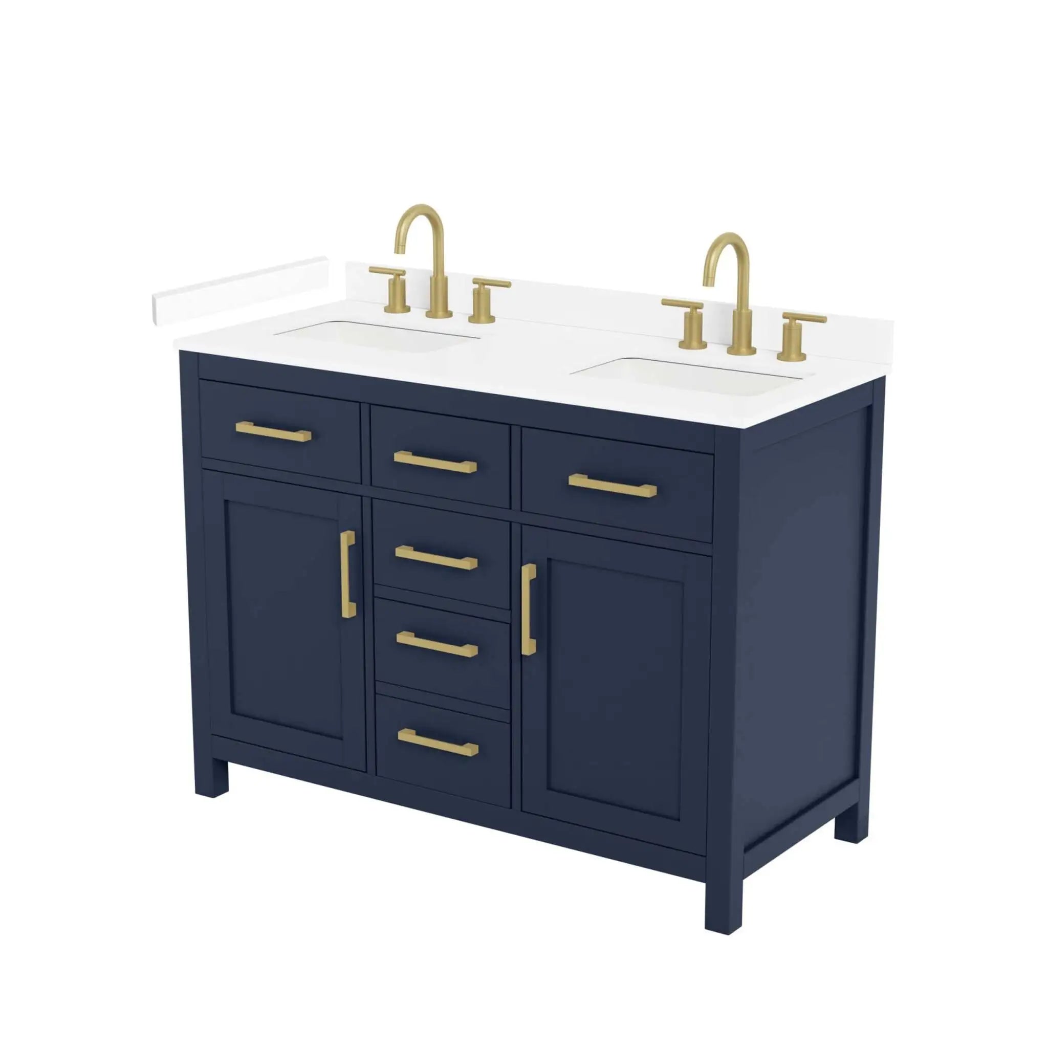 48" Beckett Double Bathroom Vanity in Dark Blue with Brushed Gold Trim by Wyndham