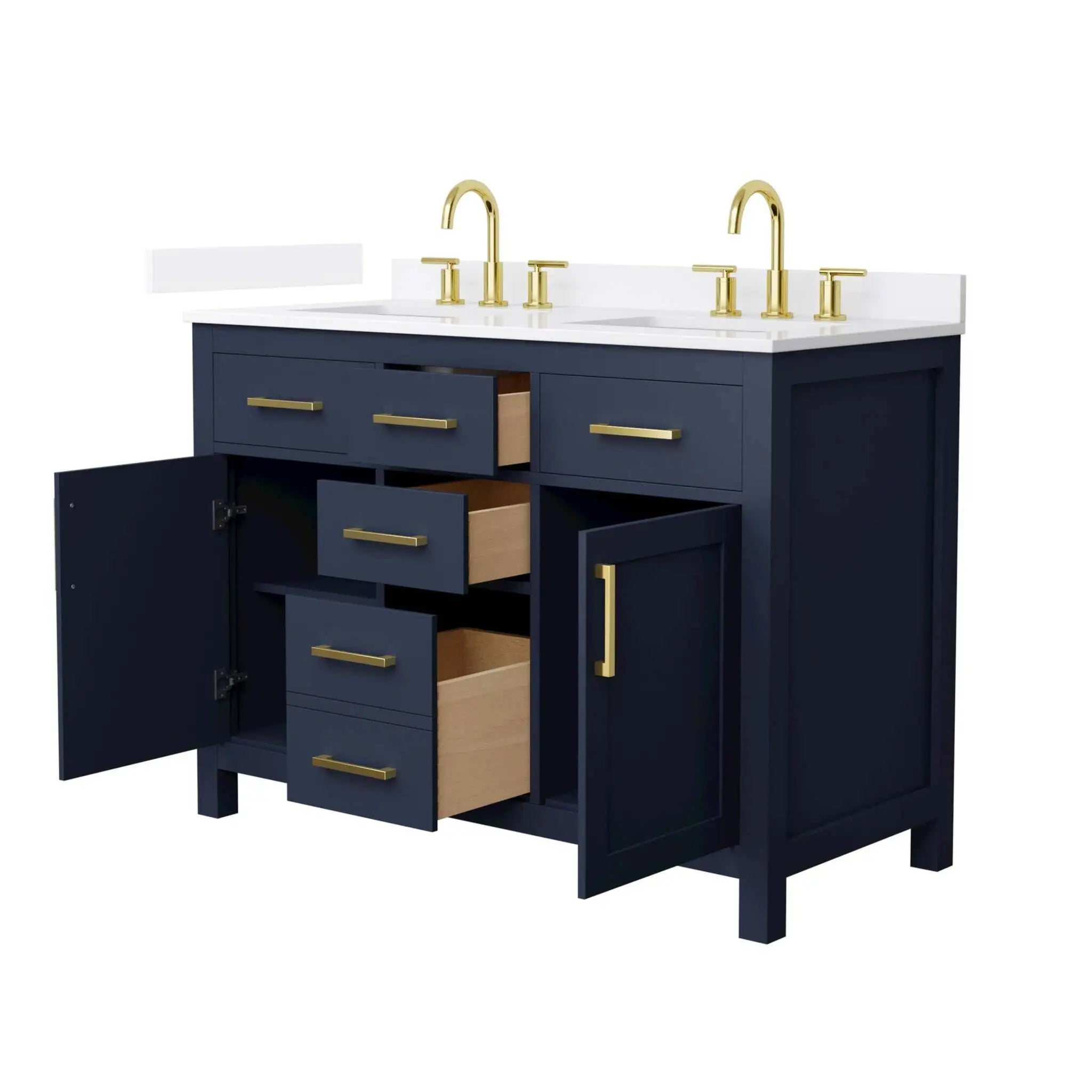 48" Beckett Double Bathroom Vanity in Dark Blue with Brushed Gold Trim by Wyndham