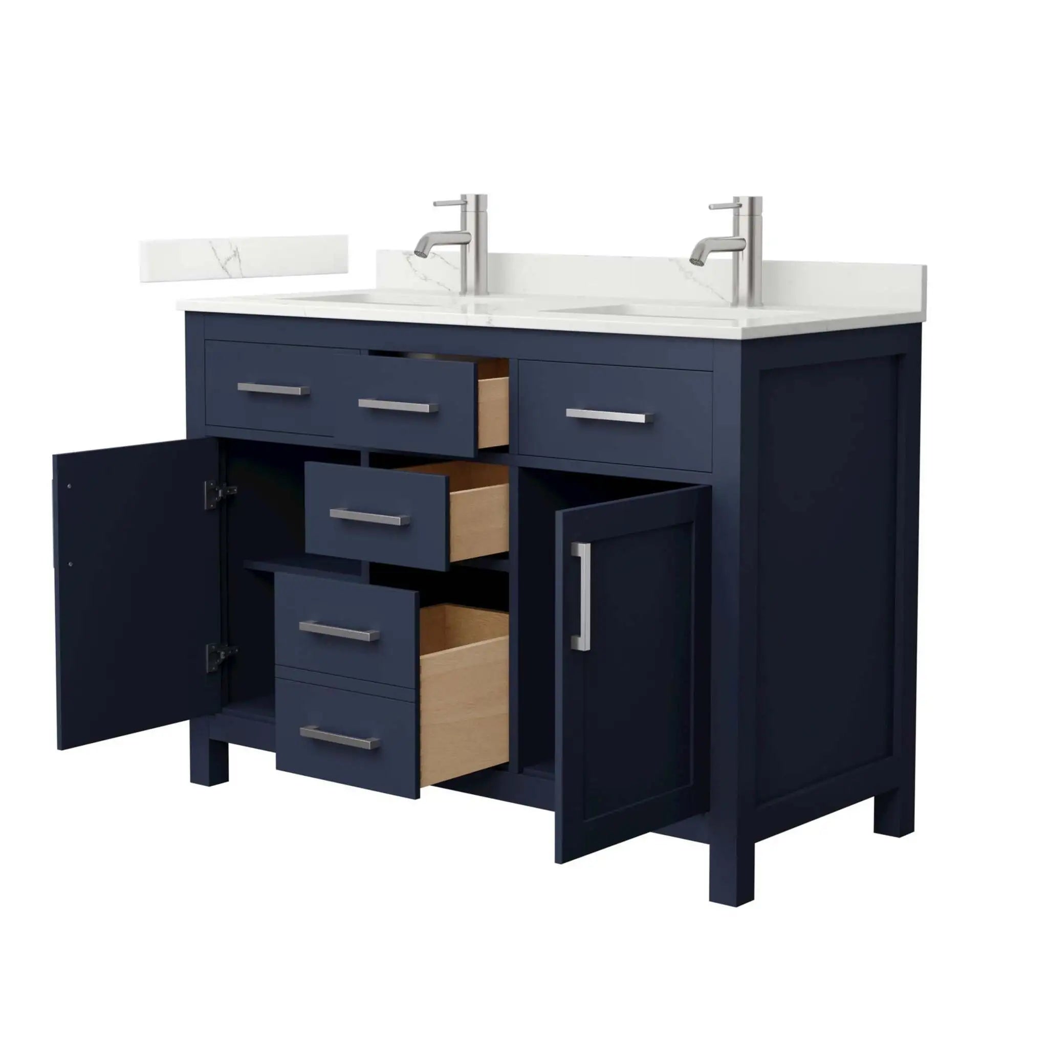 48" Beckett Double Bathroom Vanity in Dark Blue with Brushed Nickel Trim by Wyndham