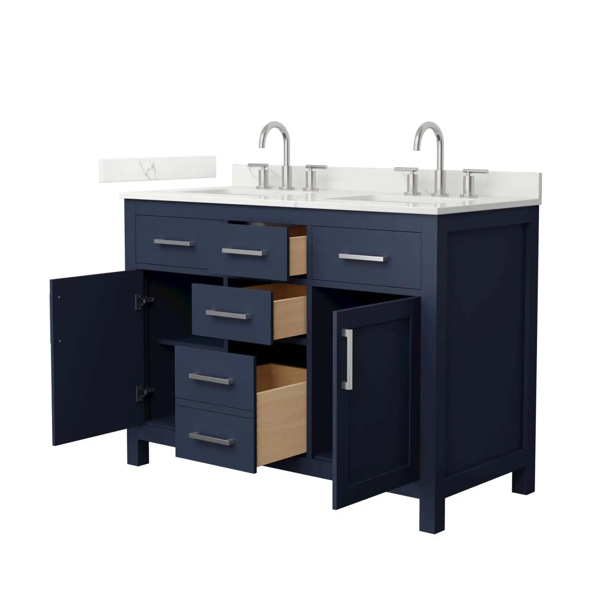 48" Beckett Double Bathroom Vanity in Dark Blue with Brushed Nickel Trim by Wyndham