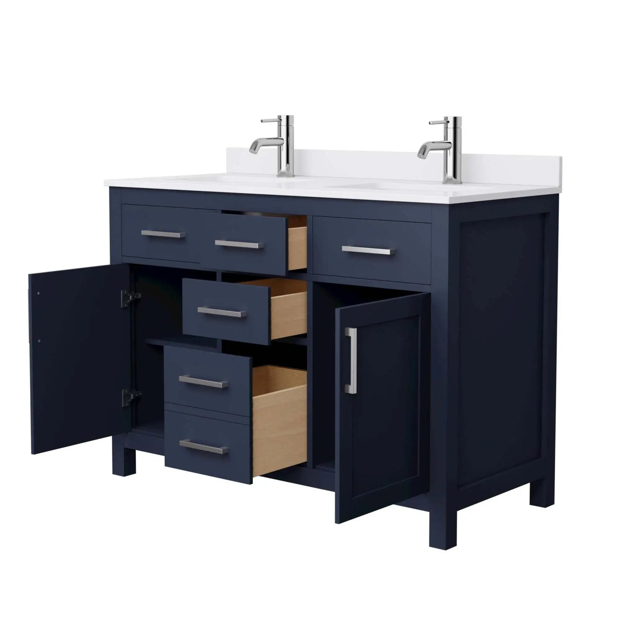 48" Beckett Double Bathroom Vanity in Dark Blue with Brushed Nickel Trim by Wyndham