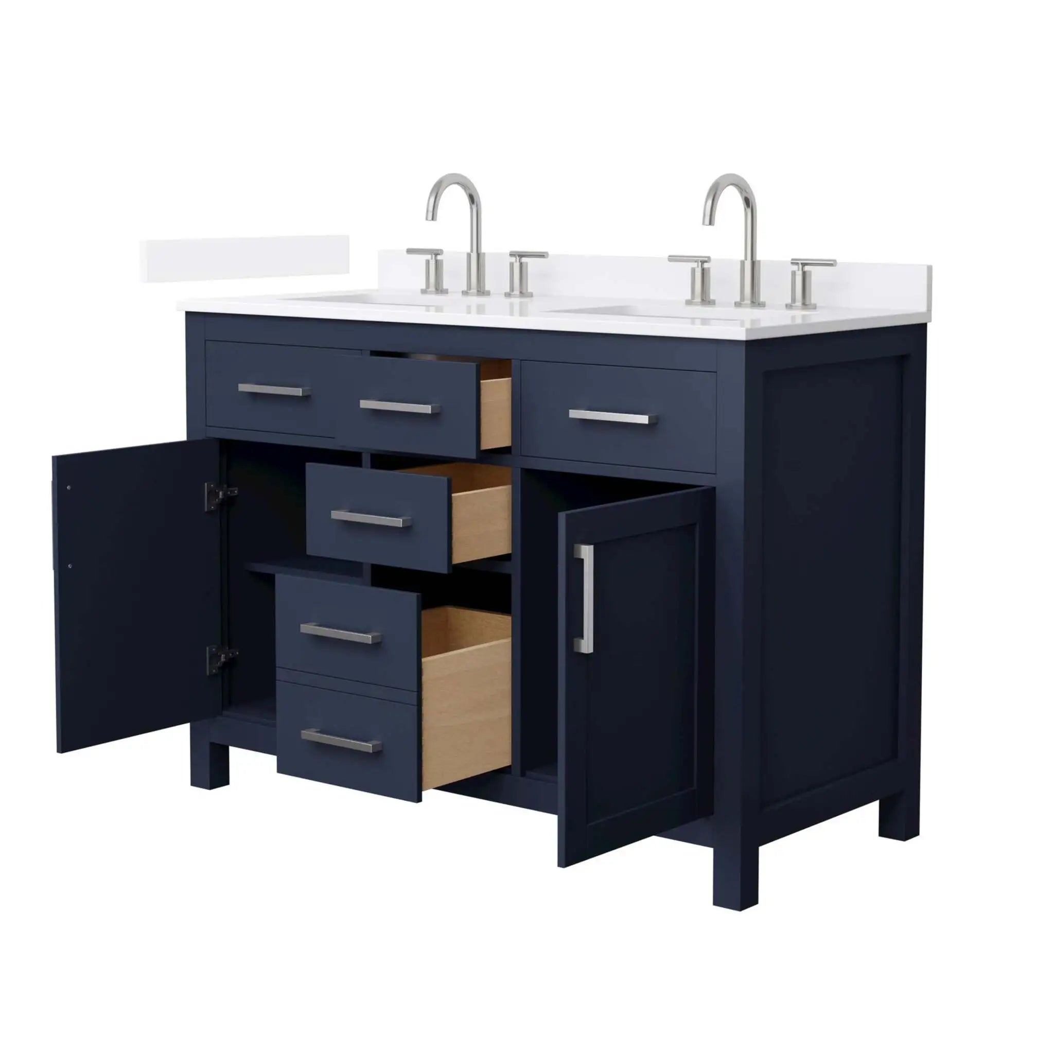 48" Beckett Double Bathroom Vanity in Dark Blue with Brushed Nickel Trim by Wyndham