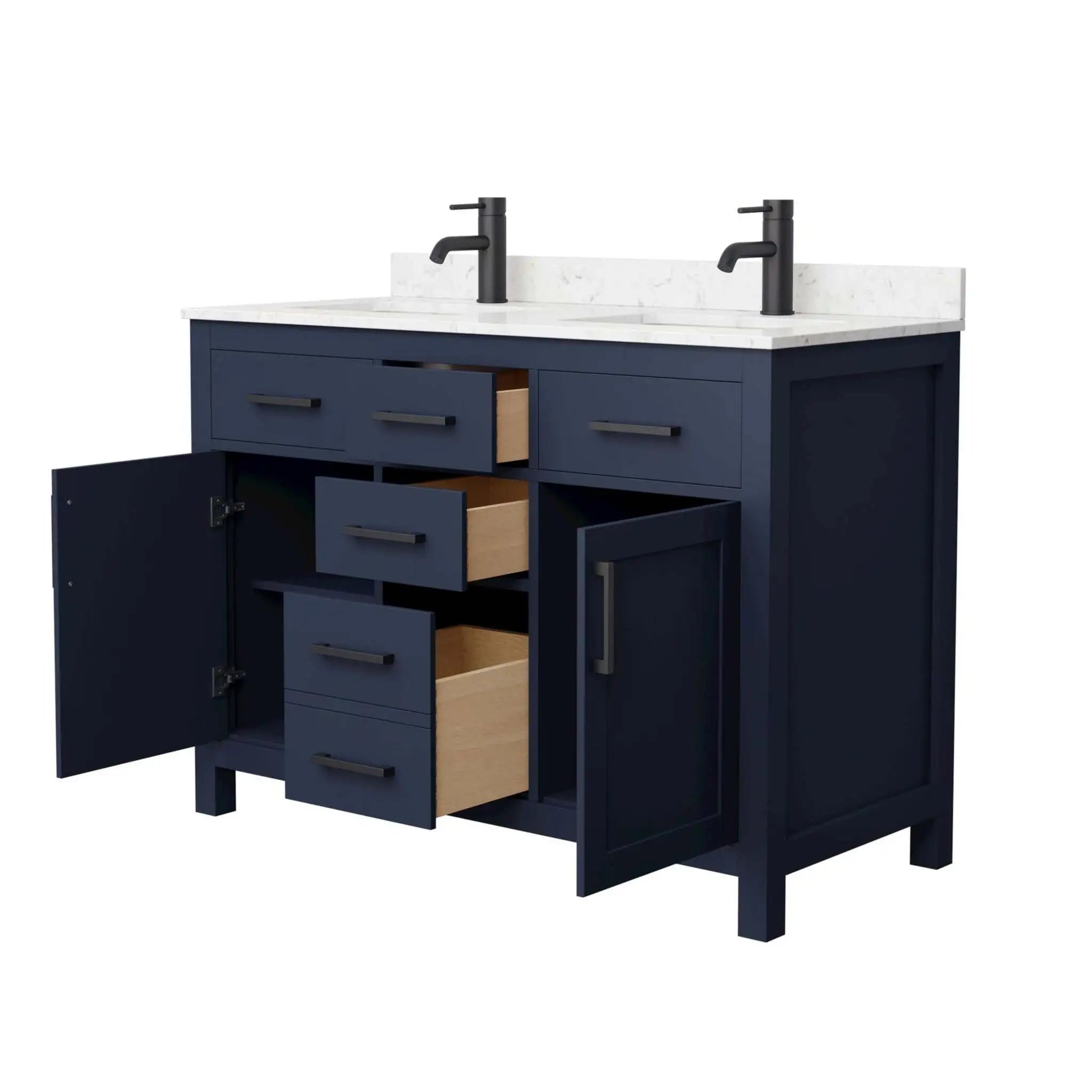 48" Beckett Double Bathroom Vanity in Dark Blue with Matte Black Trim by Wyndham